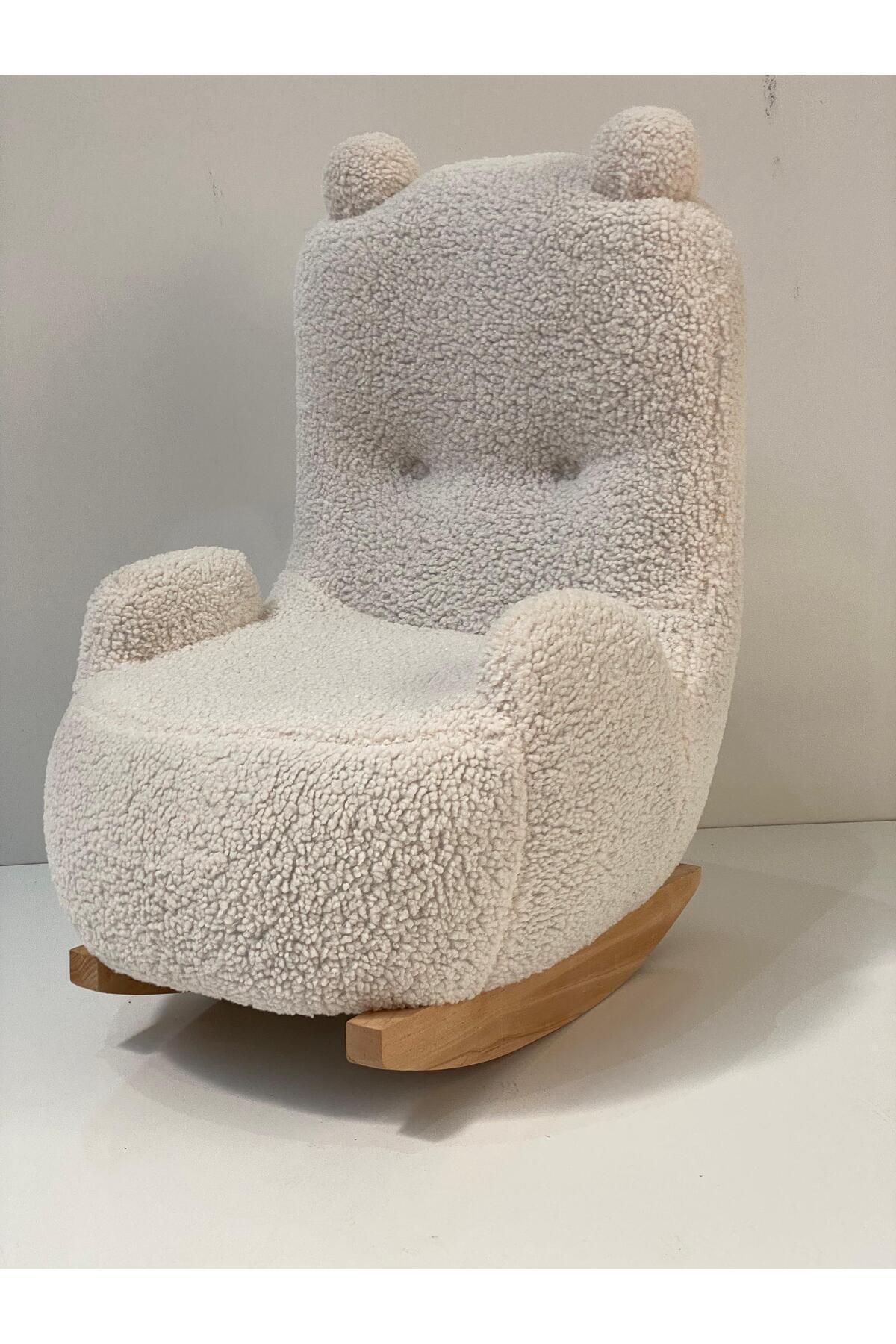 esilamobilya Teddy Kumaşlı Ahşap Ayaklı sallanan Çocuk Bebek Koltuğu Sandalyesi (sallanır)