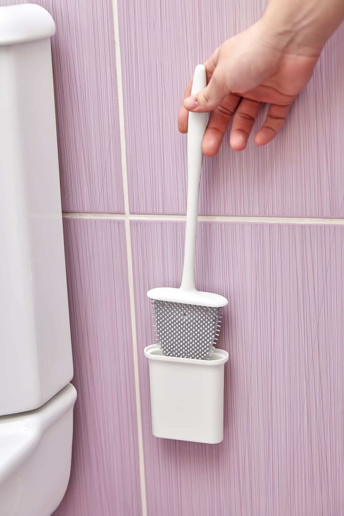 Self Power Beyaz Renk Silikon Duvara Yapışan Bükülebilir Pratik Silikon Wc Klozet ve Tuvalet Fırçası