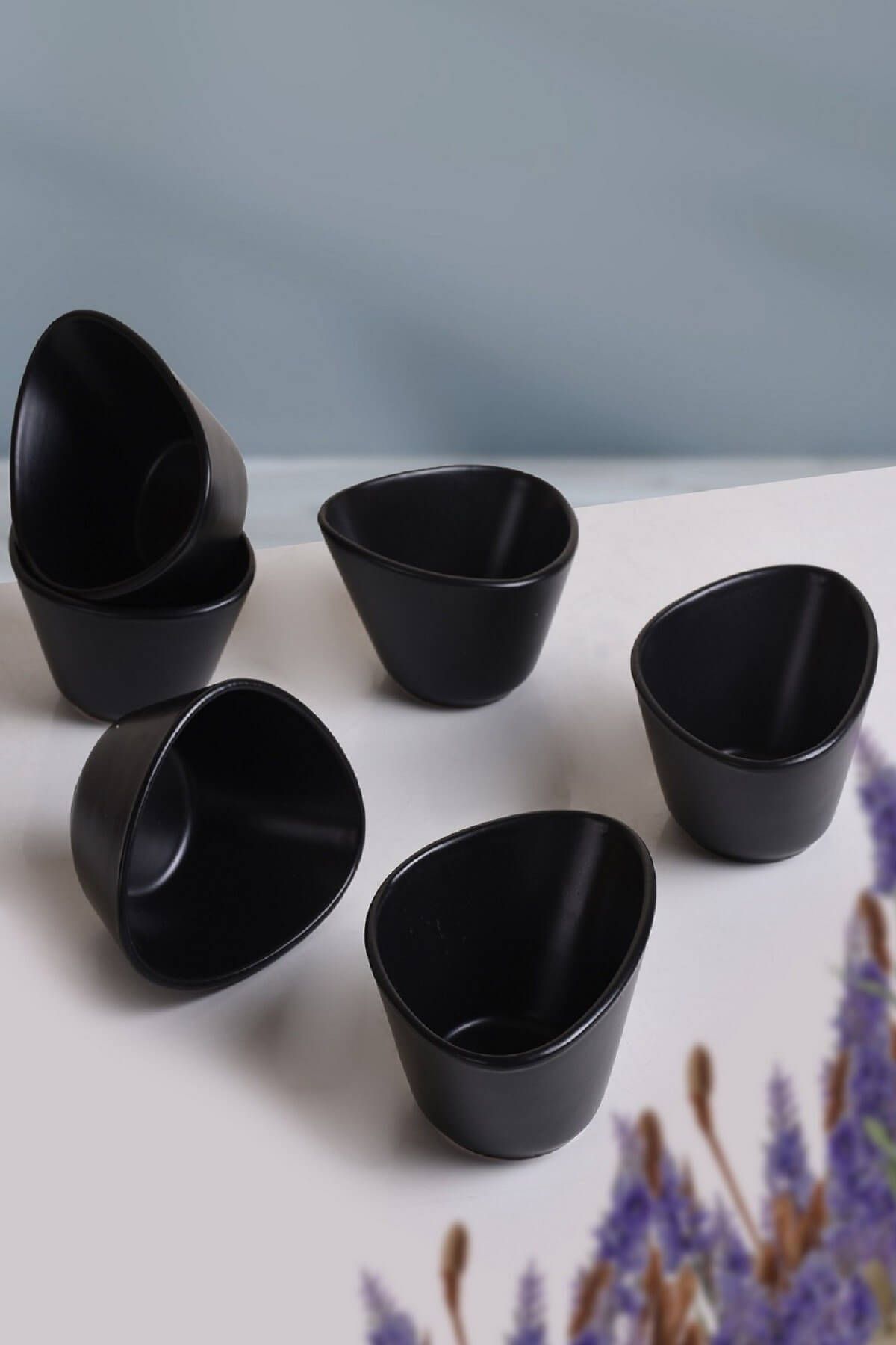 Keramika Mat Siyah Miska Çerezlik / Sosluk 12 Cm 6 Adet