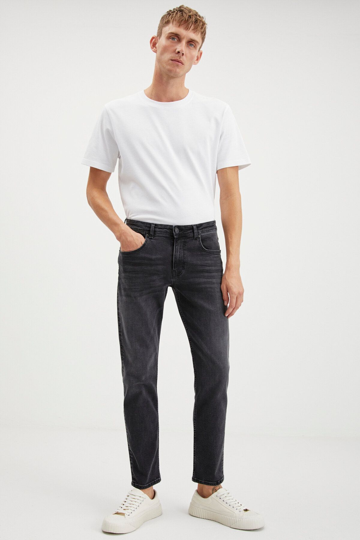 GRIMELANGE Davın Erkek Denim Kalın Dokulu Slim Fit Kalıplı Antrasit Jeans