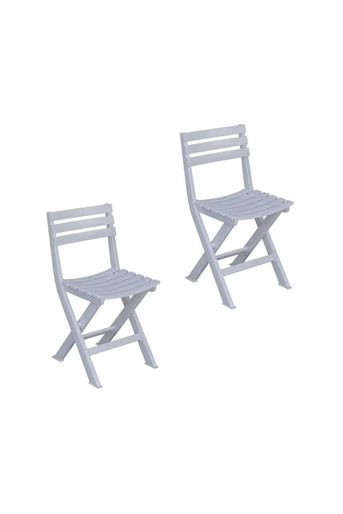 Mevsim Ticaret Katlanır 2'li Plastik Sandalye Arkalıklı Tabure Bahçe Sandalyesi Kamp Sandalyesi Beyaz