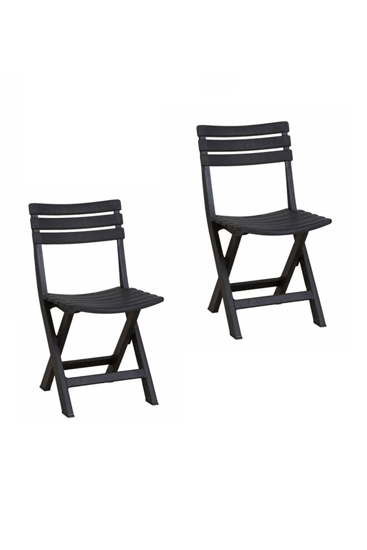 Mevsim Ticaret Katlanır 2'li Plastik Sandalye Arkalıklı Tabure Bahçe Sandalyesi Kamp Sandalyesi Siyah