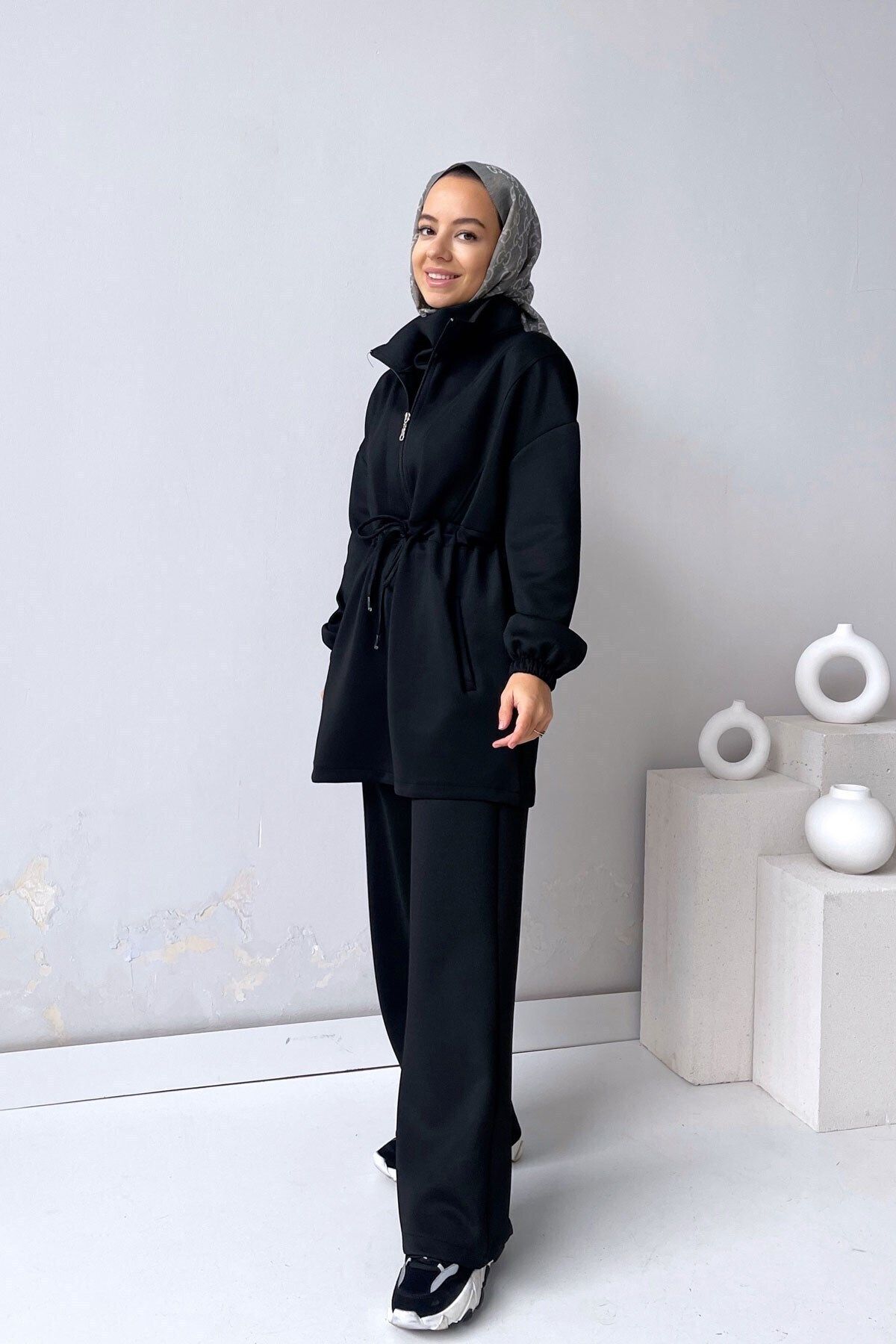 Ka Hijab Tasarım Yaka Scuba Takım - Siyah