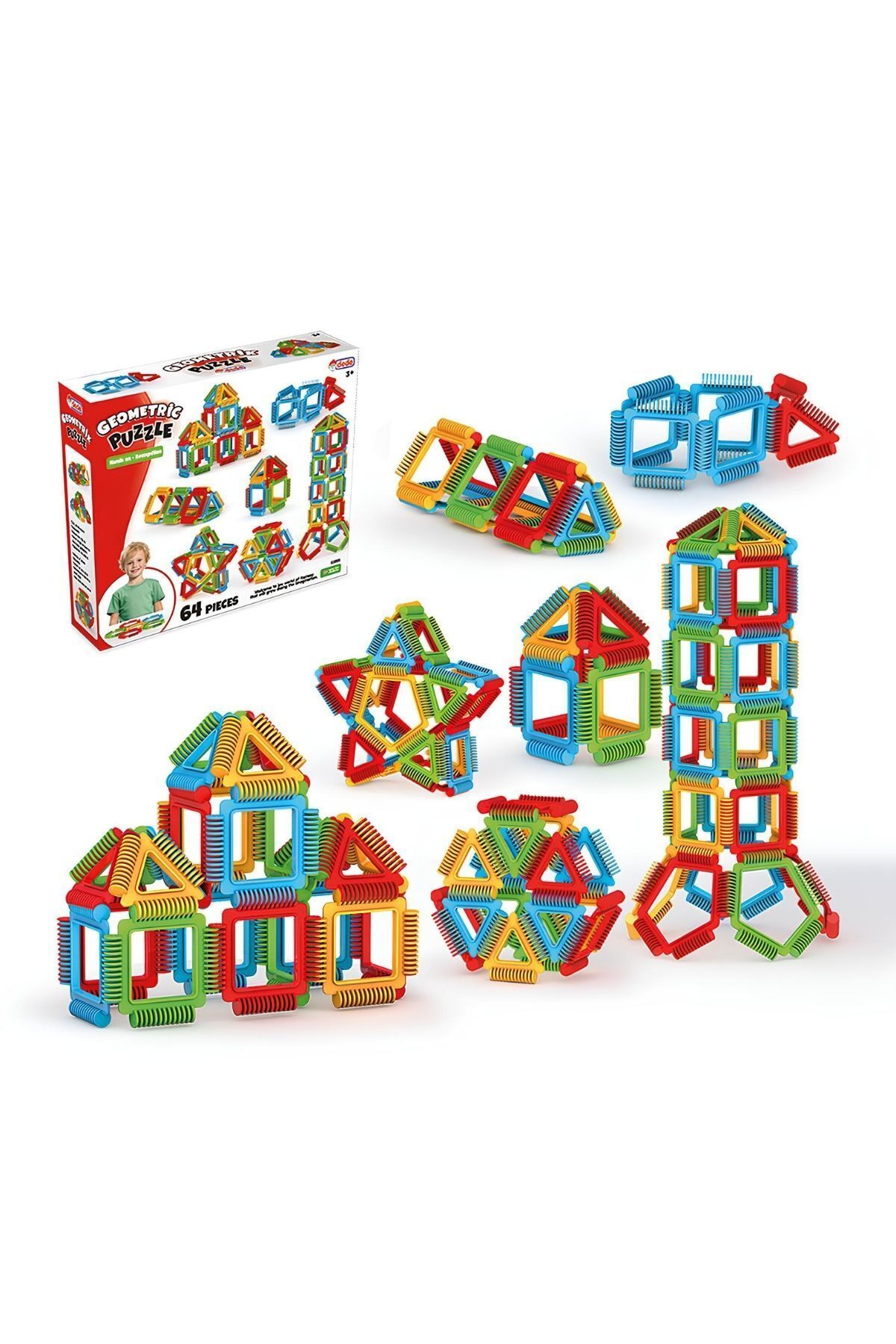 Apexma Eğitici Oyuncak Geometrik Puzzle Bloklar 64 Parça Kız Erkek Oyuncak Yapboz