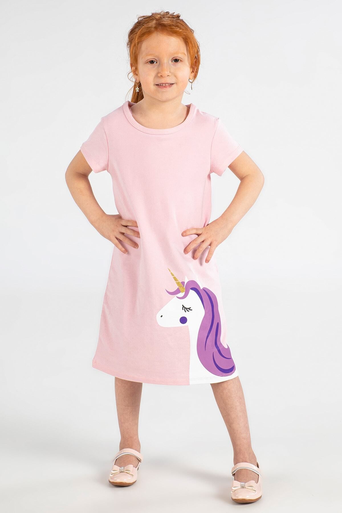 ZENOKIDO Kız Çocuk Pembe Unicorn Elbise