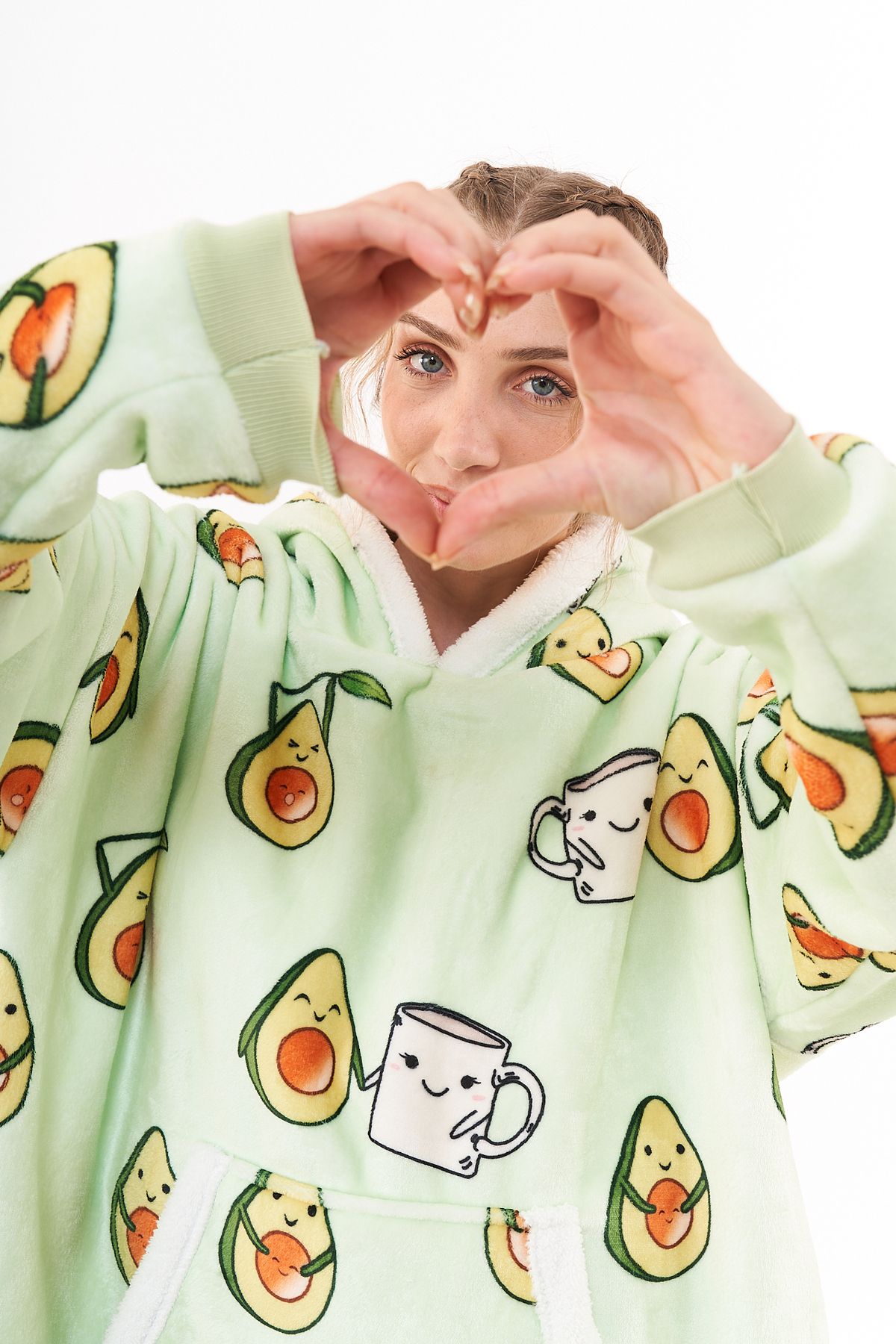 Federi Oversize Avokado Baskılı Kapüşonlu Hoodie / Sweatshirt - Giyilebilir Battaniye