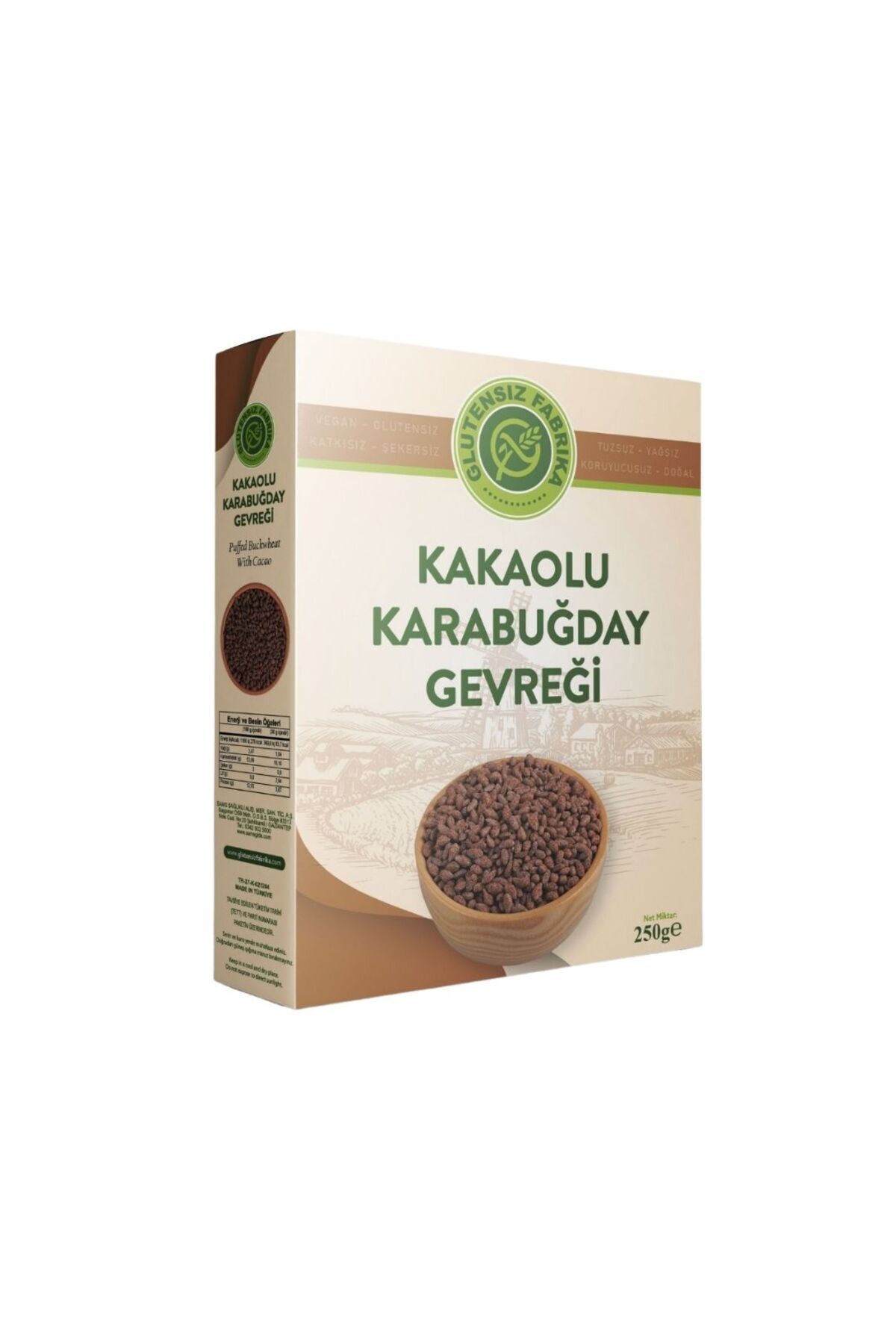 GLUTENSİZ FABRİKA Glutensiz Kakaolu Karabuğday Gevreği 250 gram Katkısız Doğal Sağlıklı