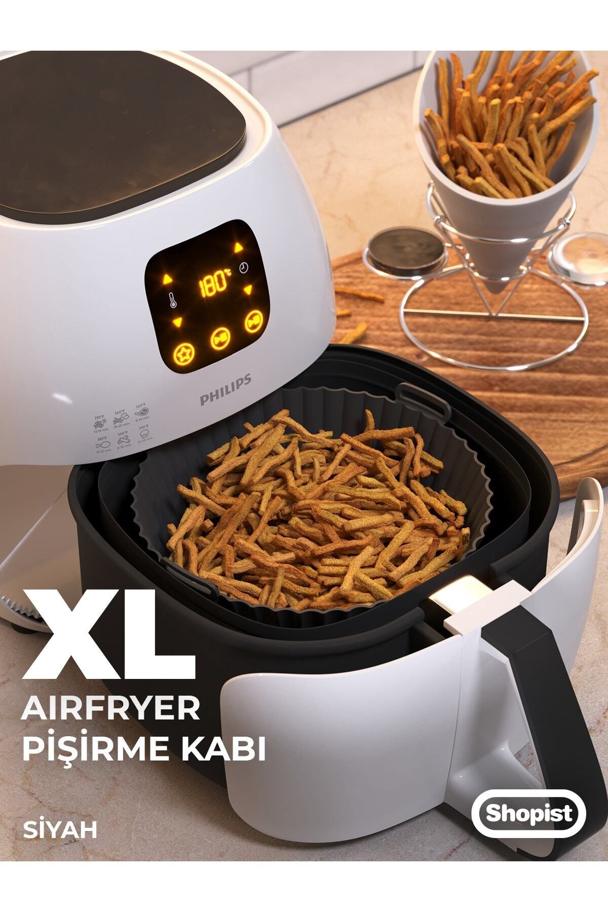 SHOPİST Xl-xxl Siyah Airfryer Silikon Pişirme Kabı 6litre Ve Üzeri Bpa Free Airfryer Pişirme Kağıdı Kalıbı