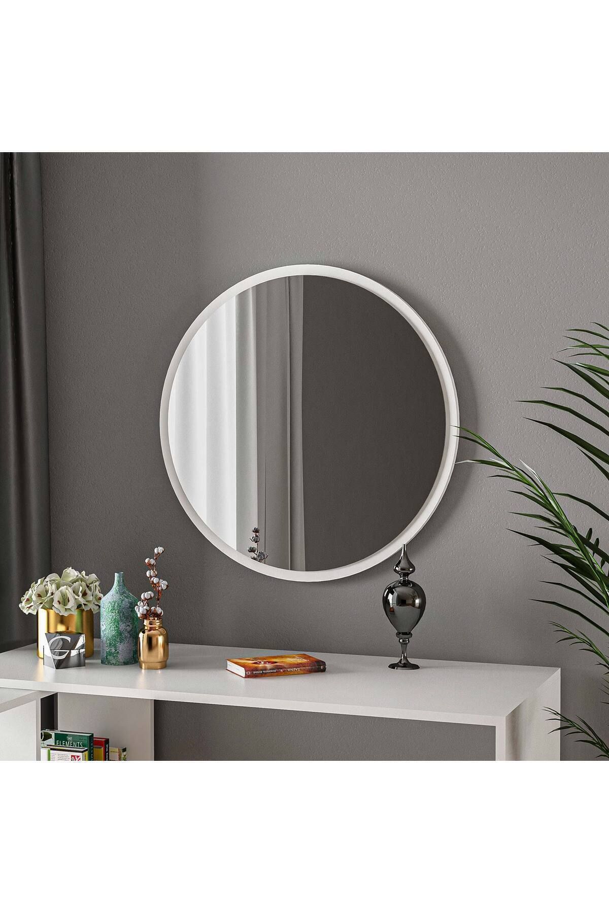 Bofigo 60 Cm Porto Banyo Aynası Dekoratif Lavabo Aynası Yuvarlak Ayna Beyaz