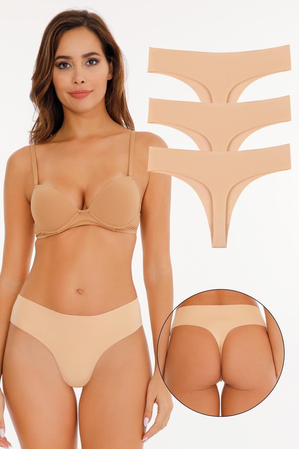 Sensu Kadın Lazer Kesim Tanga Külot 3'lü Paket Set Kts3067
