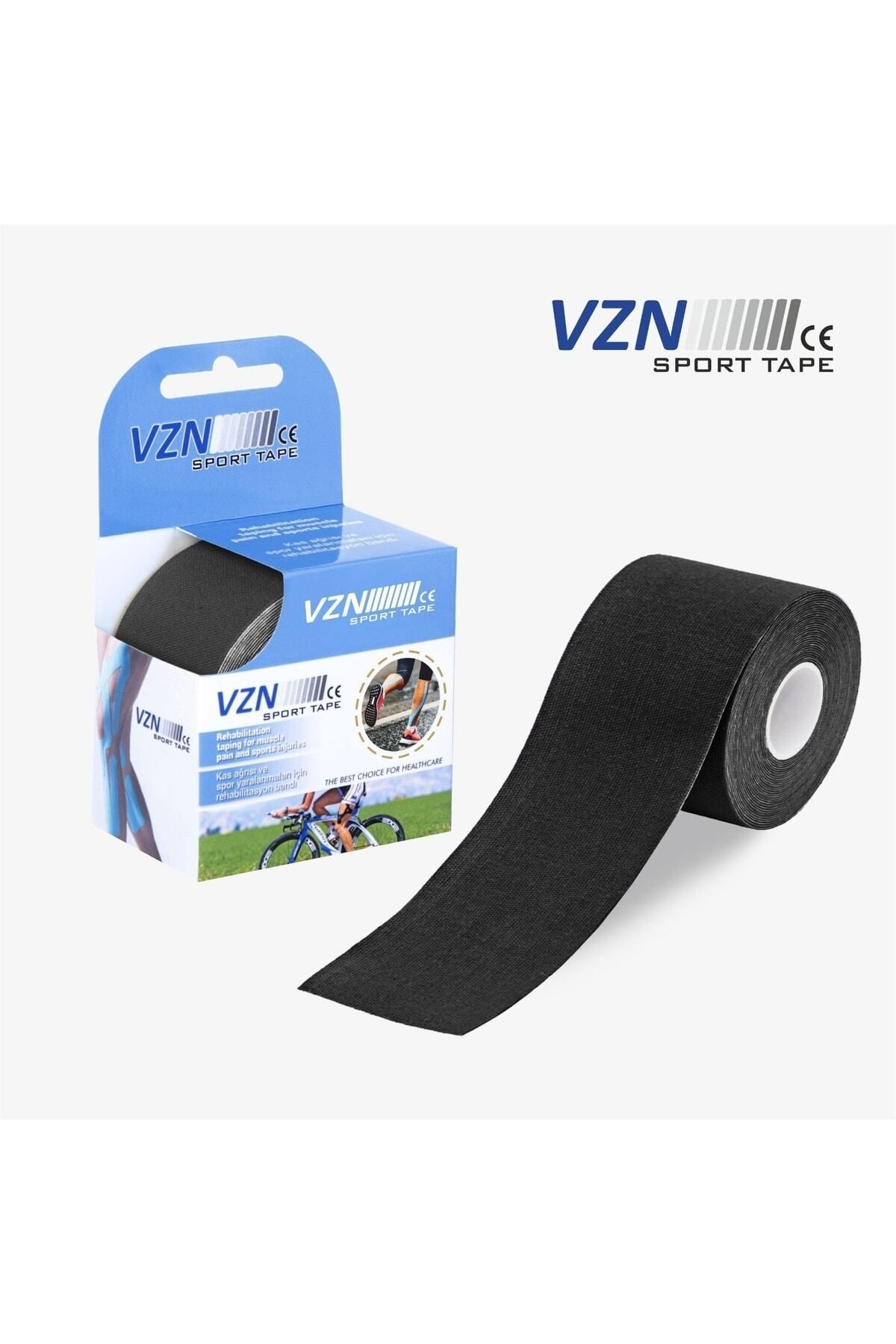 VZN Tape Kinesiology Vzn Ağrı Bandı Sport Tape Bant Sporcu Bandı Ağrı Bandı Siyah 5cmx5m