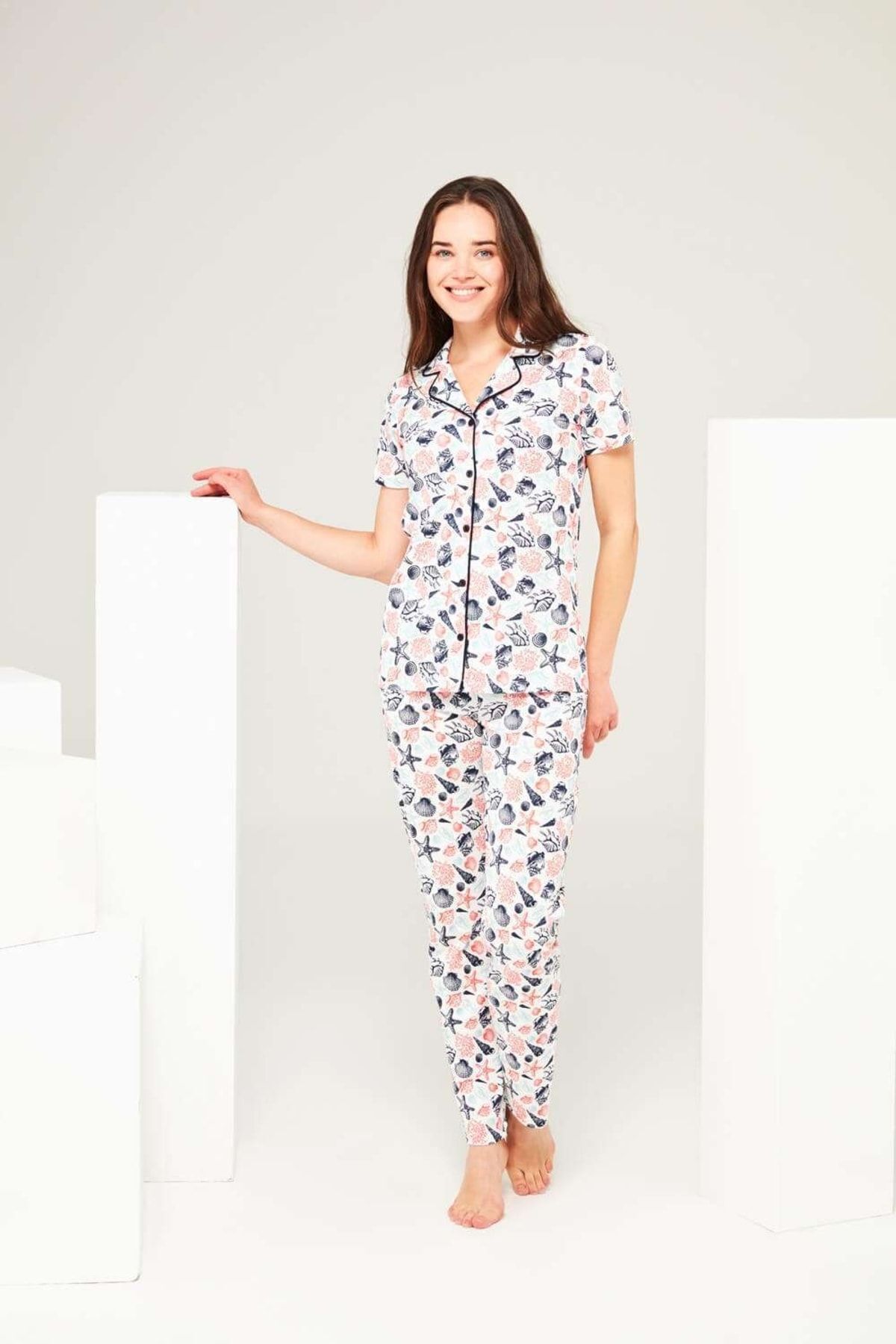 Mod Collection Kadın Ekru Boydan Patlı Pijama Takımı