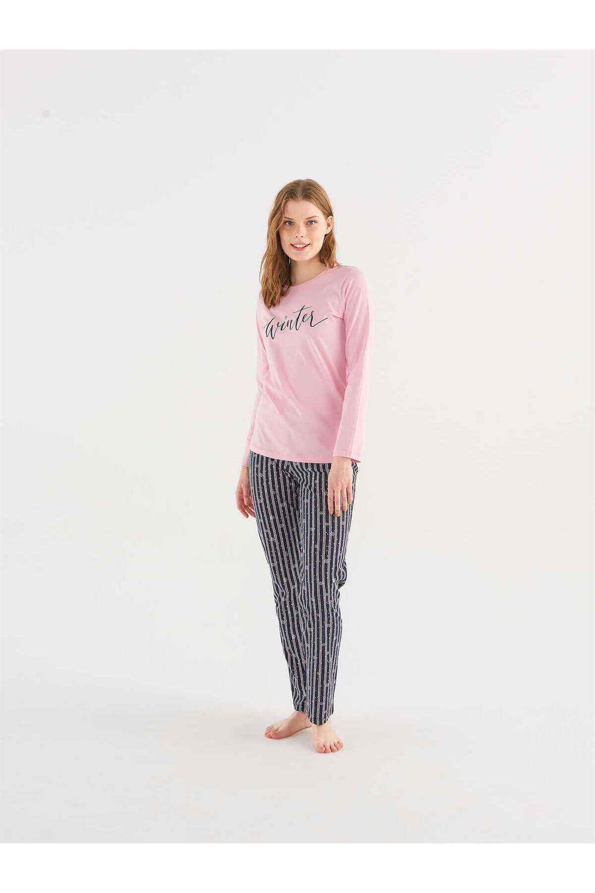 Mod Collection Kadın Pembe Yuvarlak Yaka Pijama Takım