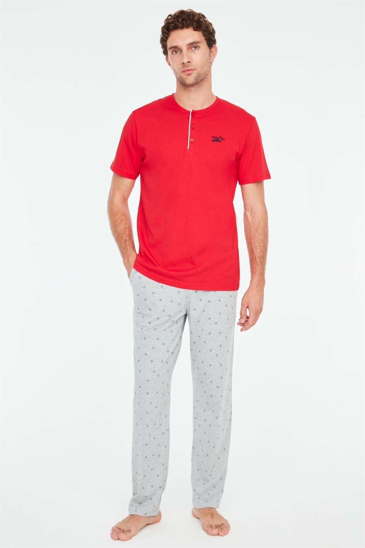 Mod Collection - Erkek Kırmızı Patlı Pijama Takımı