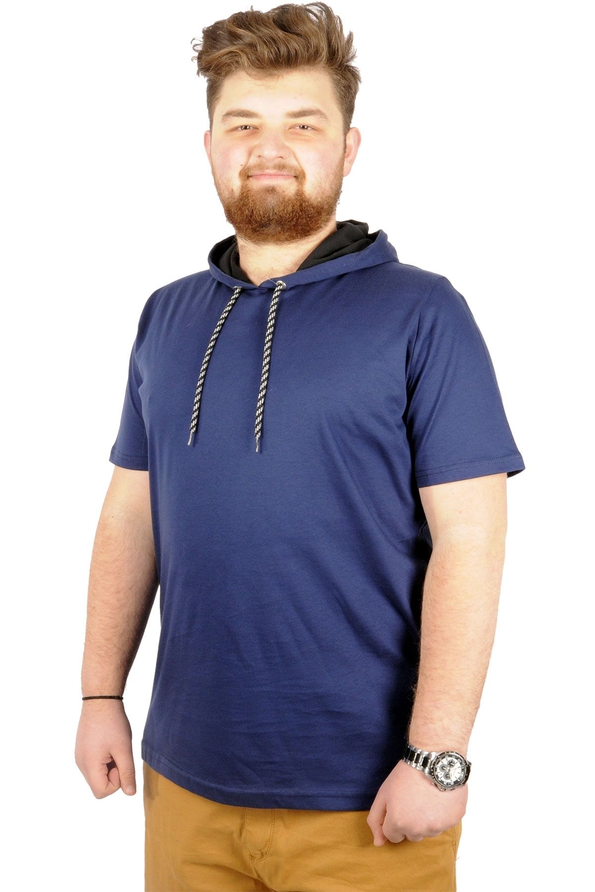 Modexl Mode Xl Büyük Beden Oversize Tshirt Kapşon Basic 21115 Indigo
