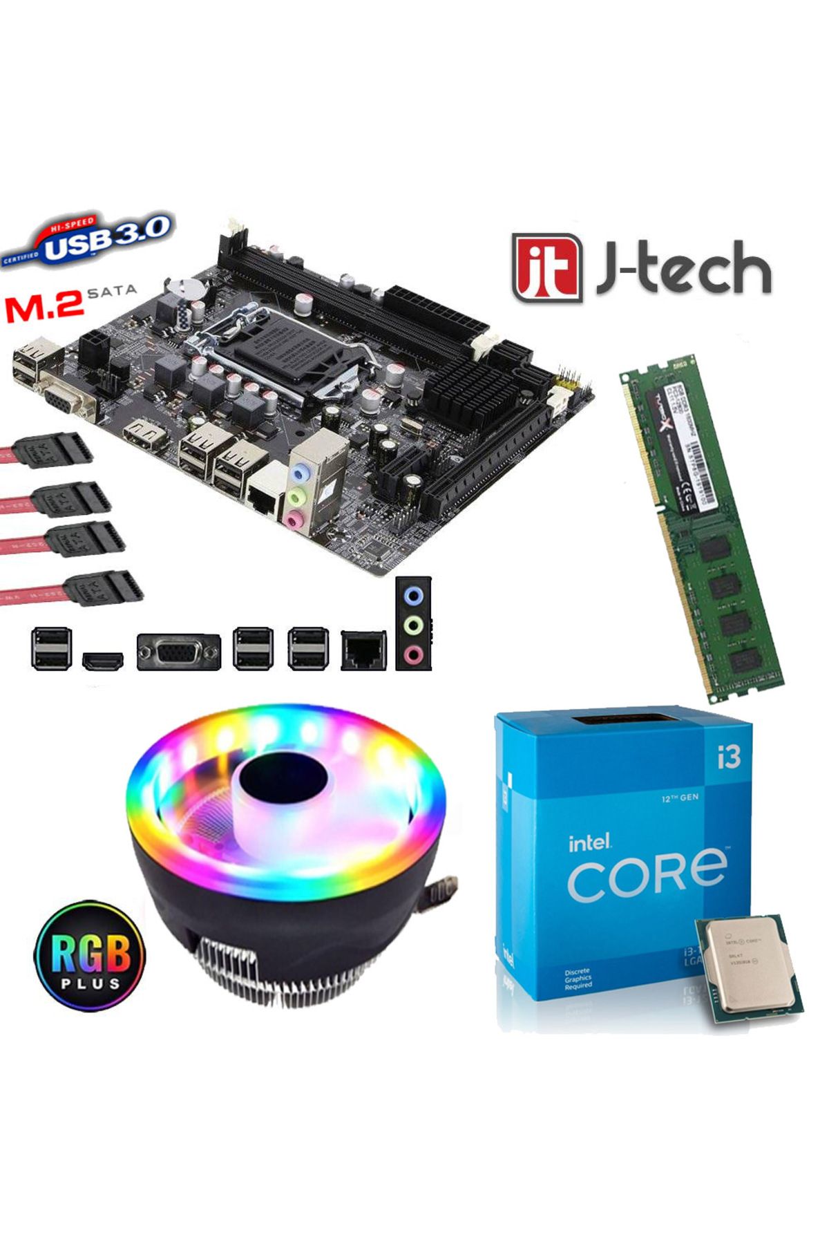 J-TECH X80 I3-2100 3.10ghz 8gb Ram H61c Anakart 1155pin Rainbow Cpu Fan Bundle Motherboard
