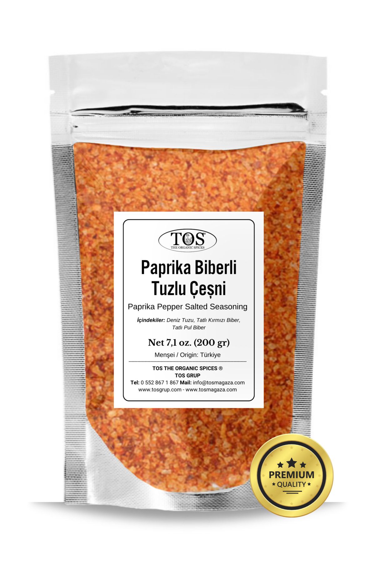 TOS The Organic Spices Paprika Biberli Tuzlu Çeşni 200 Gr (1. Kalite)
