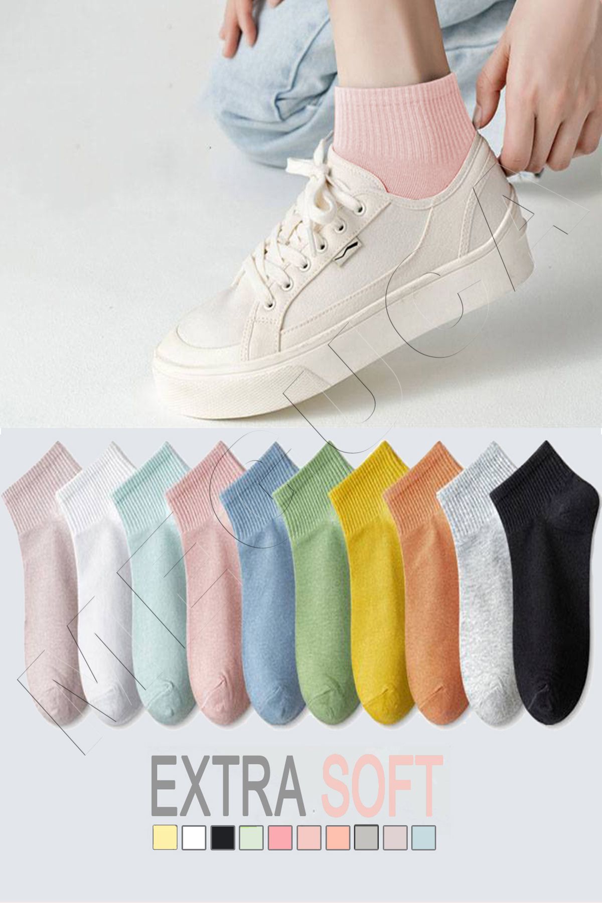 Meguca Socks Kadın Extra Soft Renkli Yarım Konç Kolej Çorap Seti 8 Çift