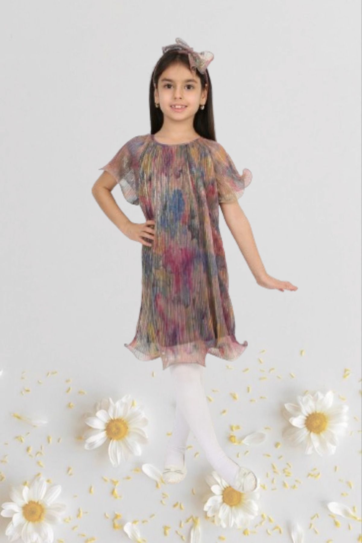 Nacar Kız Çocuk 23 Nisan Okul Gösteri Doğum Günü Tüllü Renkli Kısa Elbise 024