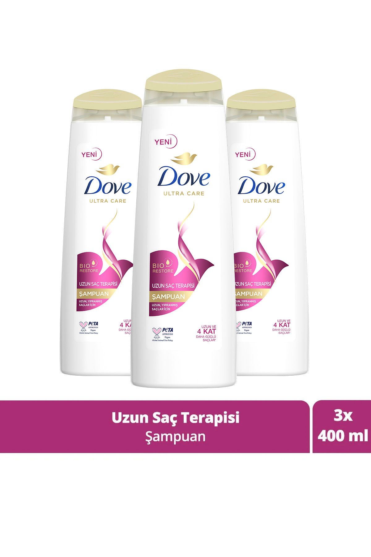 Dove Ultra Care Saç Bakım Şampuanı Uzun Saç Terapisi Uzun Yıpranmış Saçlar Için 400 ml X3 Adet