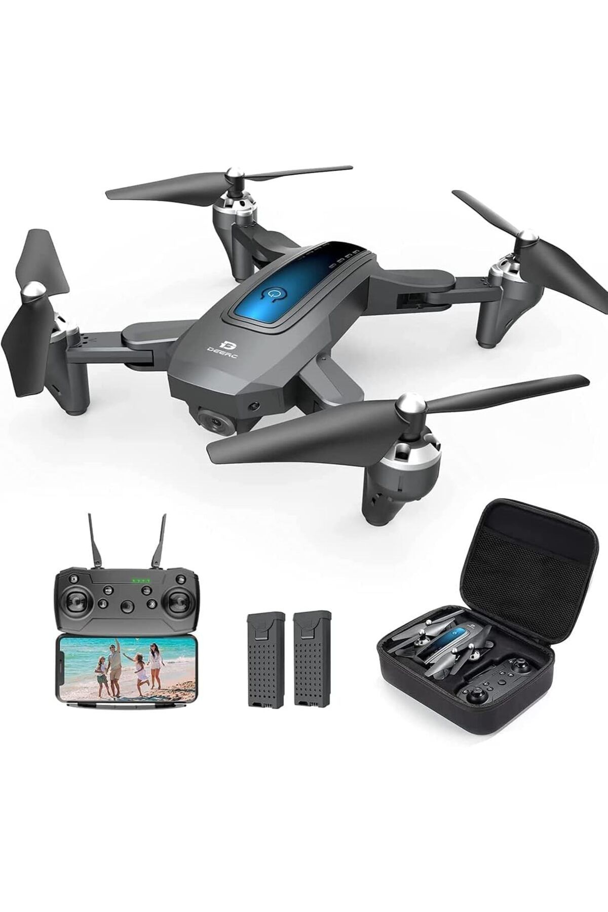 DEERC Shop D10 Katlanabilir Drone, 720P HD FPV, Hareket Kontrolü, Selfie, 24 Dakika Uçuş, 2 Pil