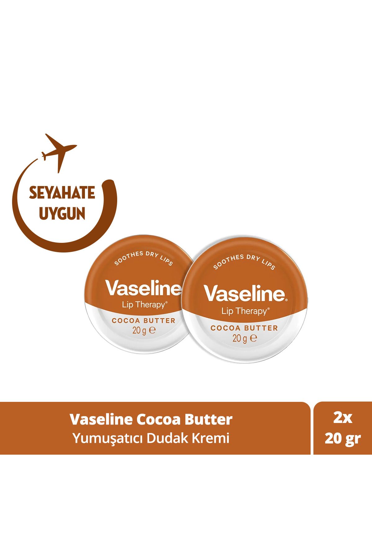 Vaseline Lip Therapy Yumuşatıcı Dudak Kremi Kakao Yağı 20 G X2 Adet