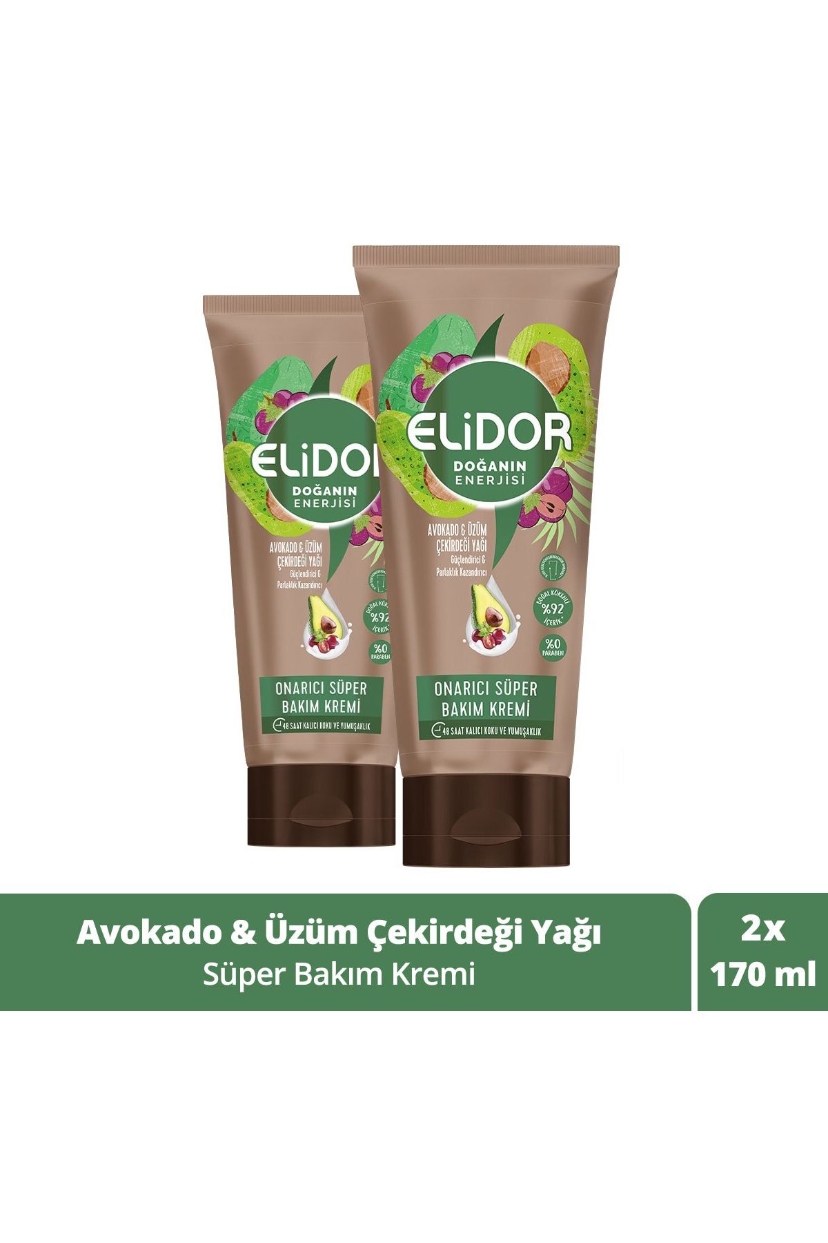 Elidor Doğanın Enerjisi Onarıcı Süper Saç Bakım Kremi Avokado Üzüm Çekirdeği Yağı 170 ml X2