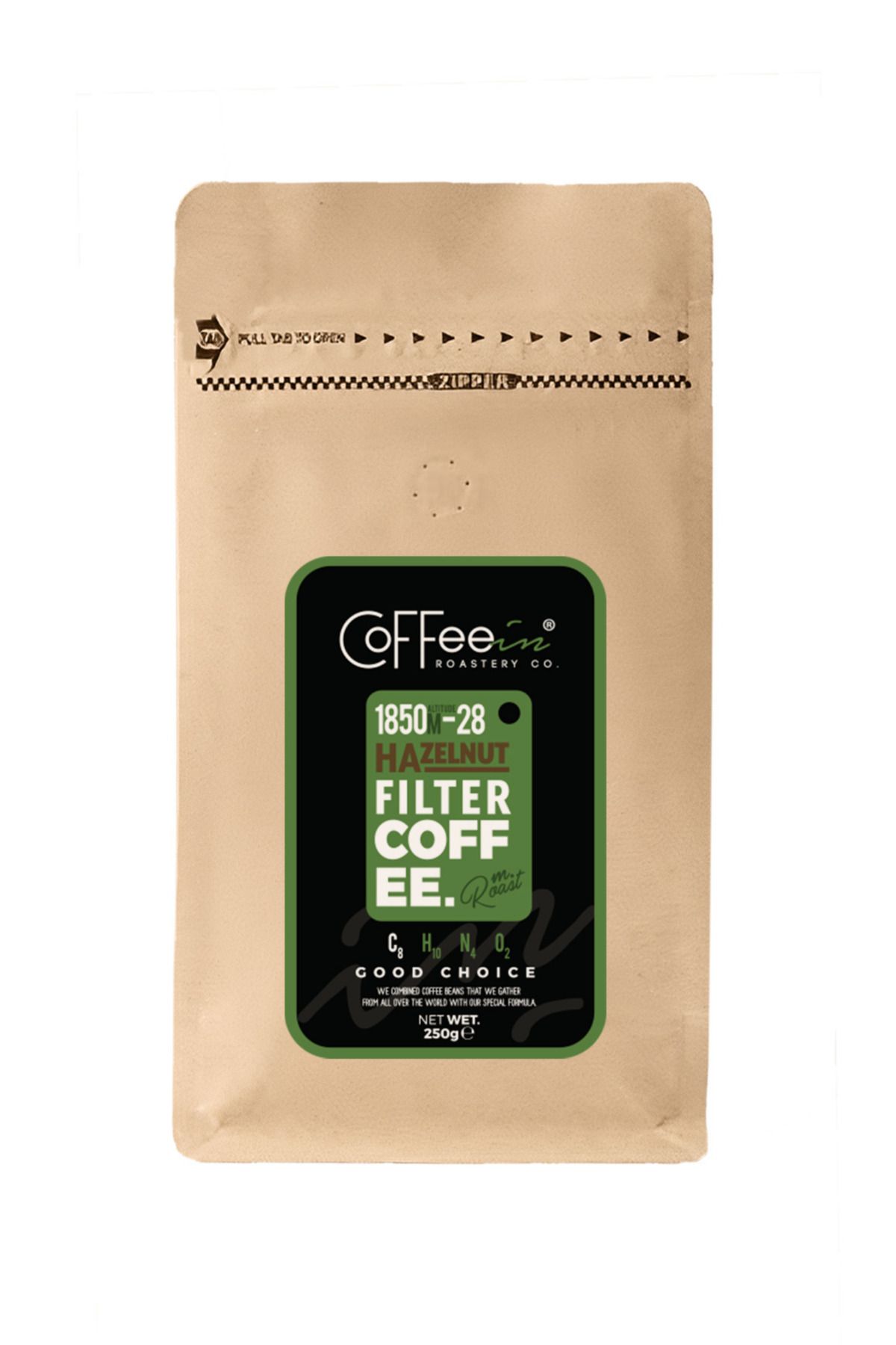Coffeein Fındık Aromalı (HAZELNUT) 250 gr Filtre Kahve Koruyucu Katkı Maddesi Içermez