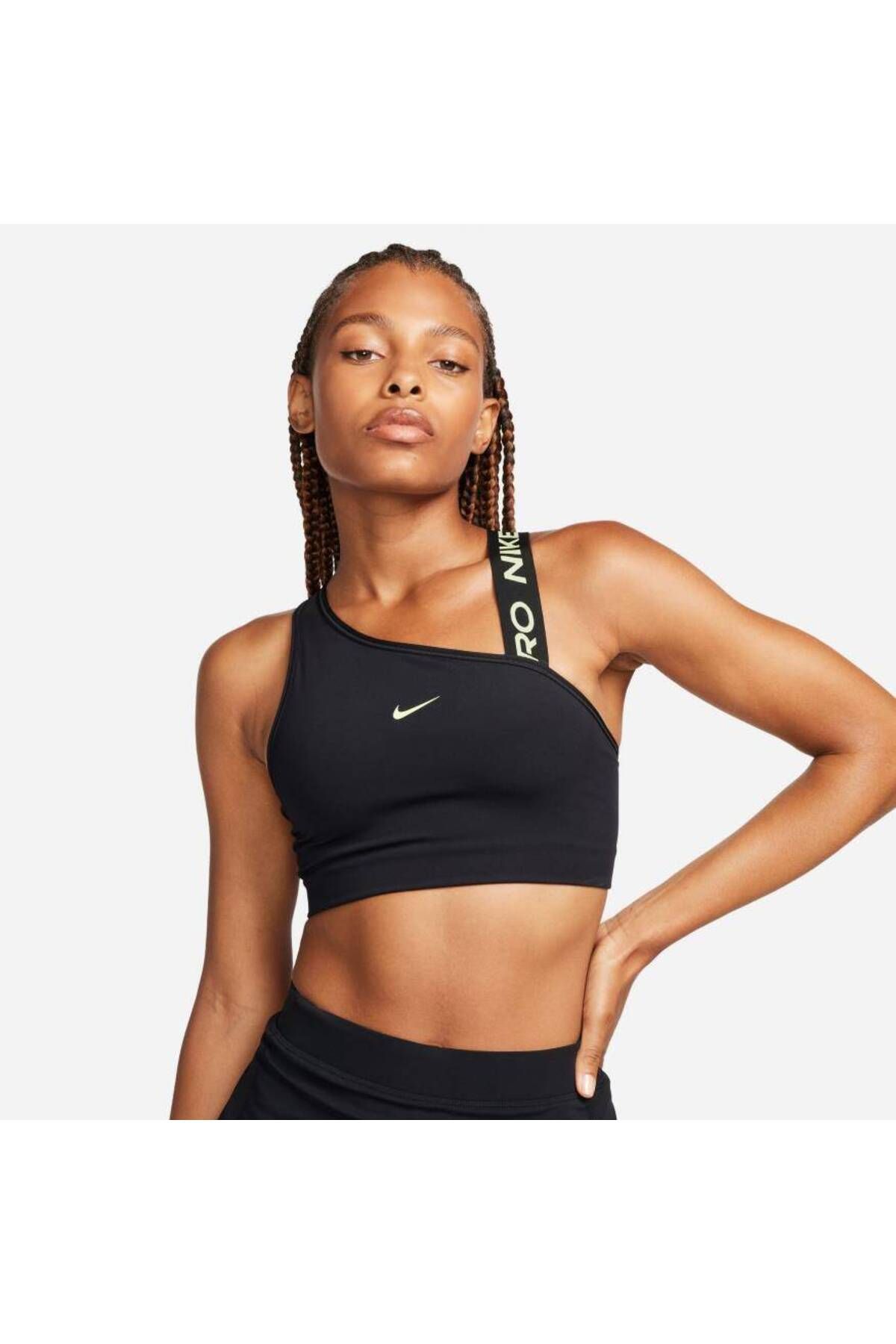 Nike Pro Dri Fit Swoosh Asymmetric Bra Kadın Siyah Sporcu Sütyeni