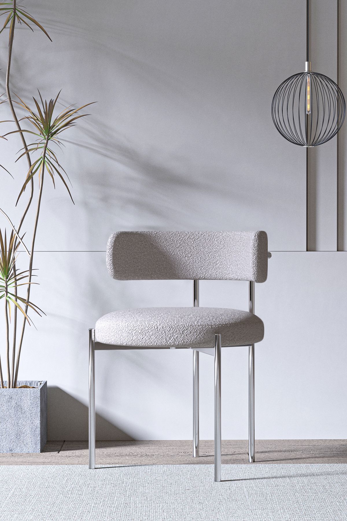 Ressa Home Venüs Gümüş Metal Mutfak Sandalyesi Yemek Odası Sandalyesi Makyaj Sandalyesi (TEDDY SANDALYE)