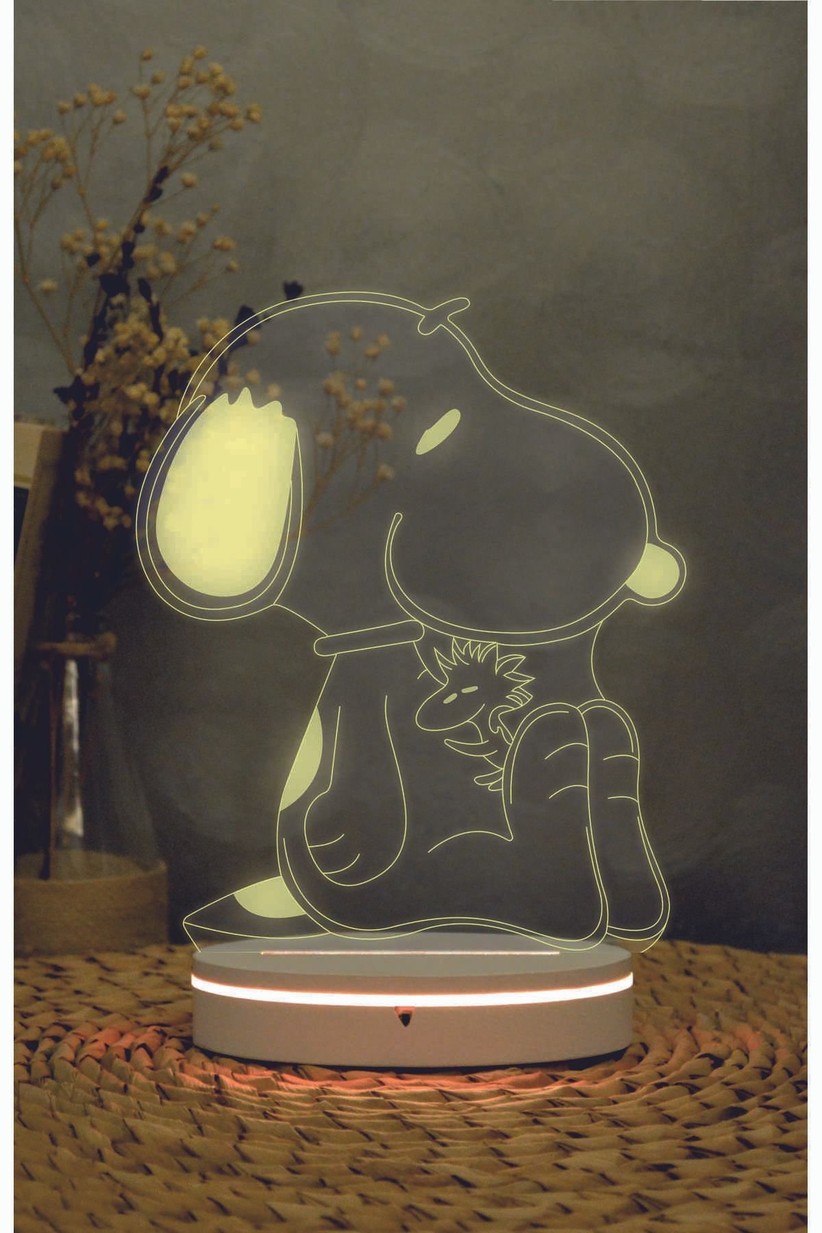 Yubi Design Snoopy ve Woodstock - 3 boyutlu led lamba 16 renk dekoratif anime gece lambası 3D