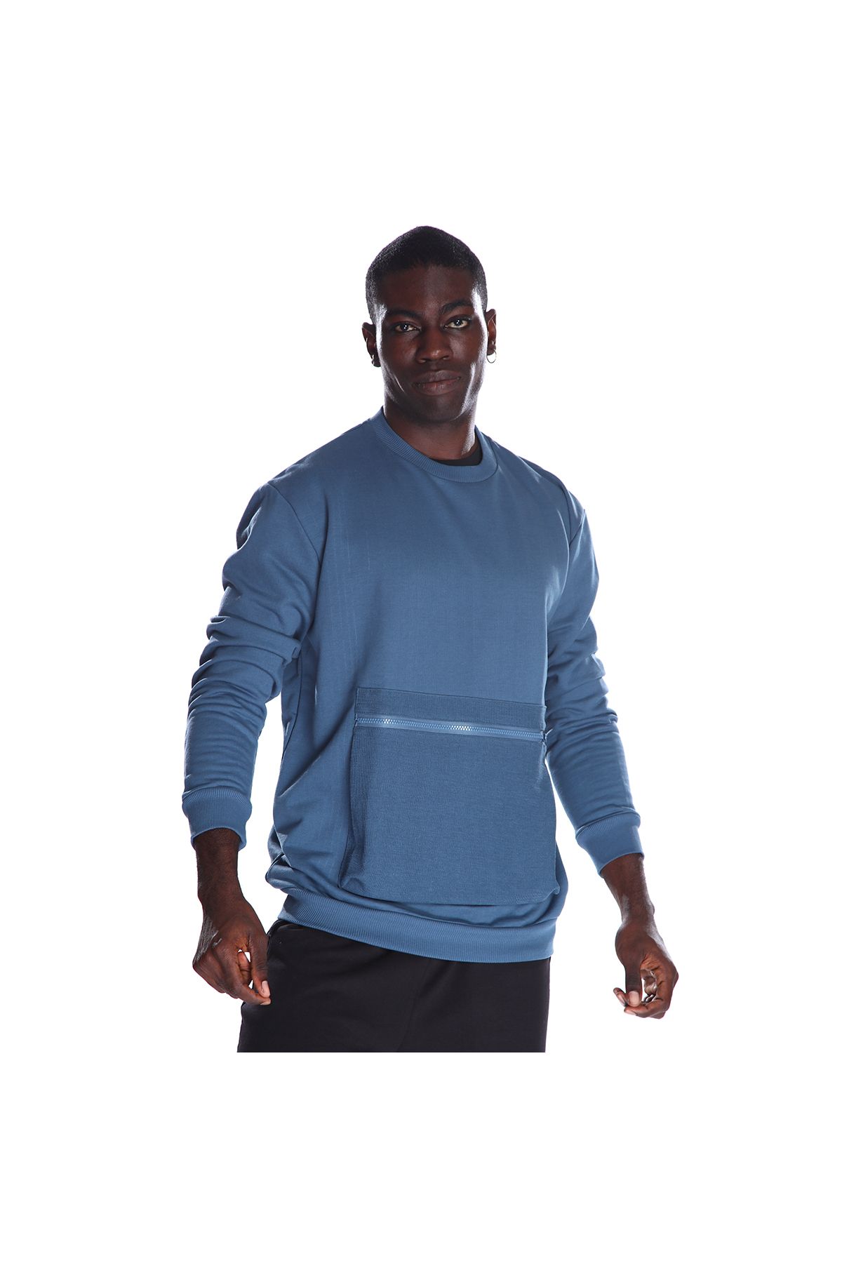 Sportive Mezzaluna Erkek Mavi Günlük Stil Sweatshirt 23ketl 13d02-cbl
