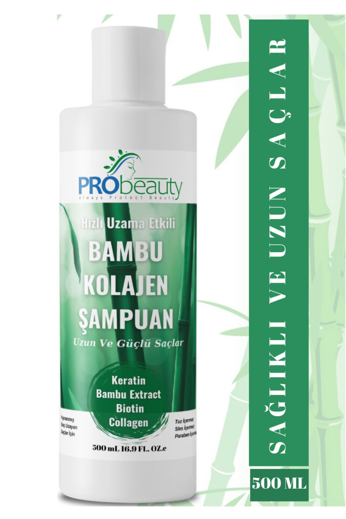 PRObeauty Hızlı Ve Sağlıklı Saç Uzatma Bambu Şampuan Kolajen Keratin Biotin Içerikli Sülfatsız 500ml
