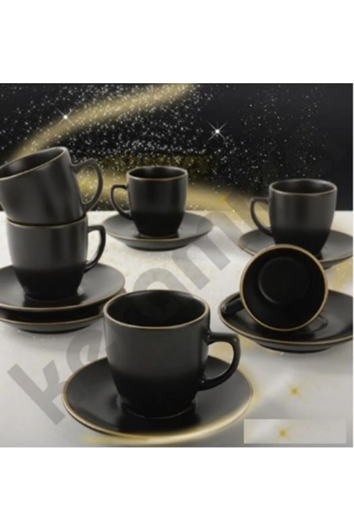 Keramika kahve fincan takımı 12 parça 6 kişilik siyah magic