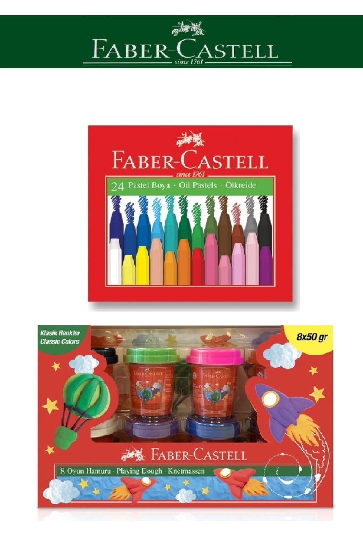 Faber Castell Faber-Castell Oyun Hamuru 50G x 8 Klasik Renkler + 12li Keçeli Kalem