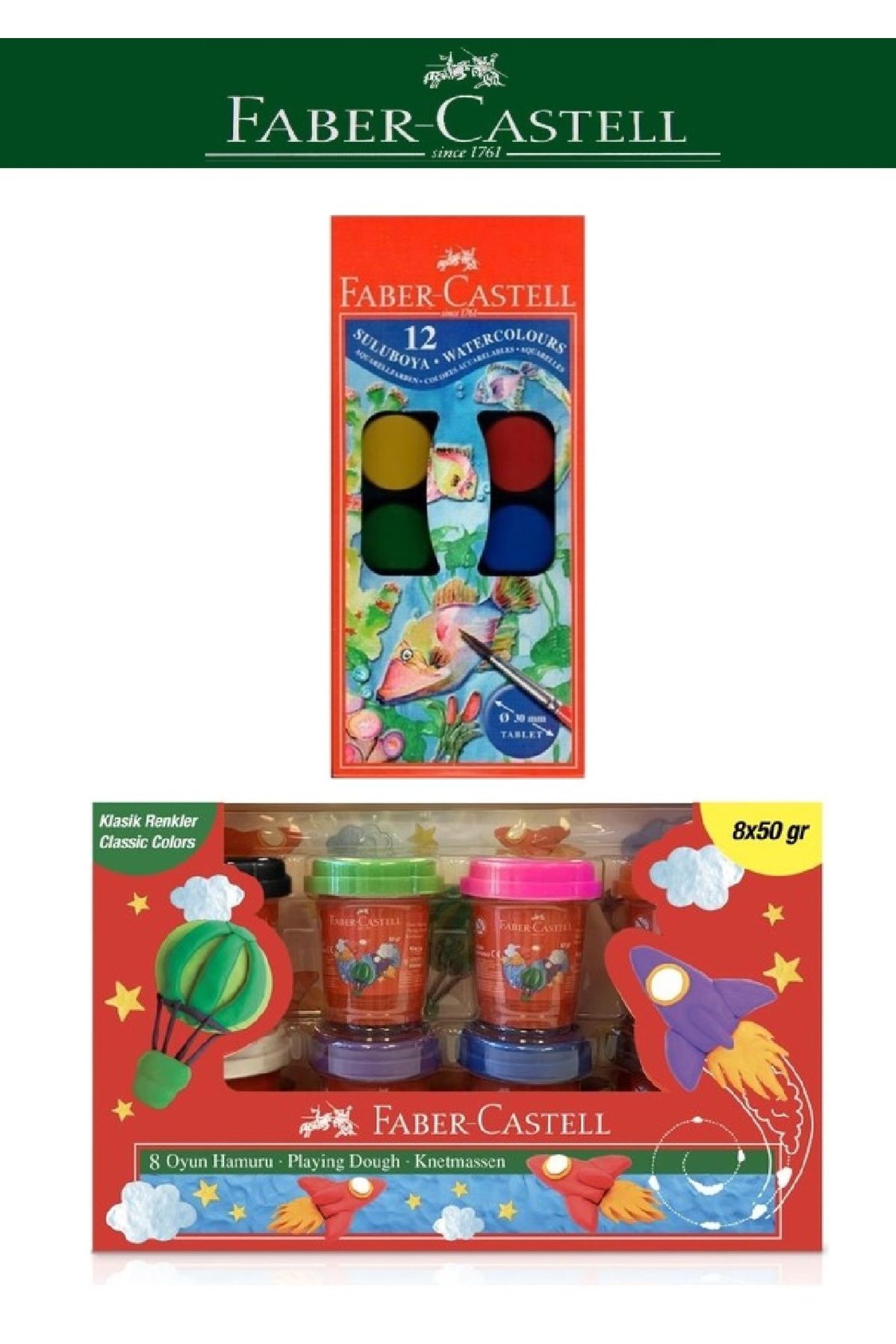 Faber Castell Faber-Castell Oyun Hamuru 50G x 8 Klasik Renkler + 12li Sulu Boya