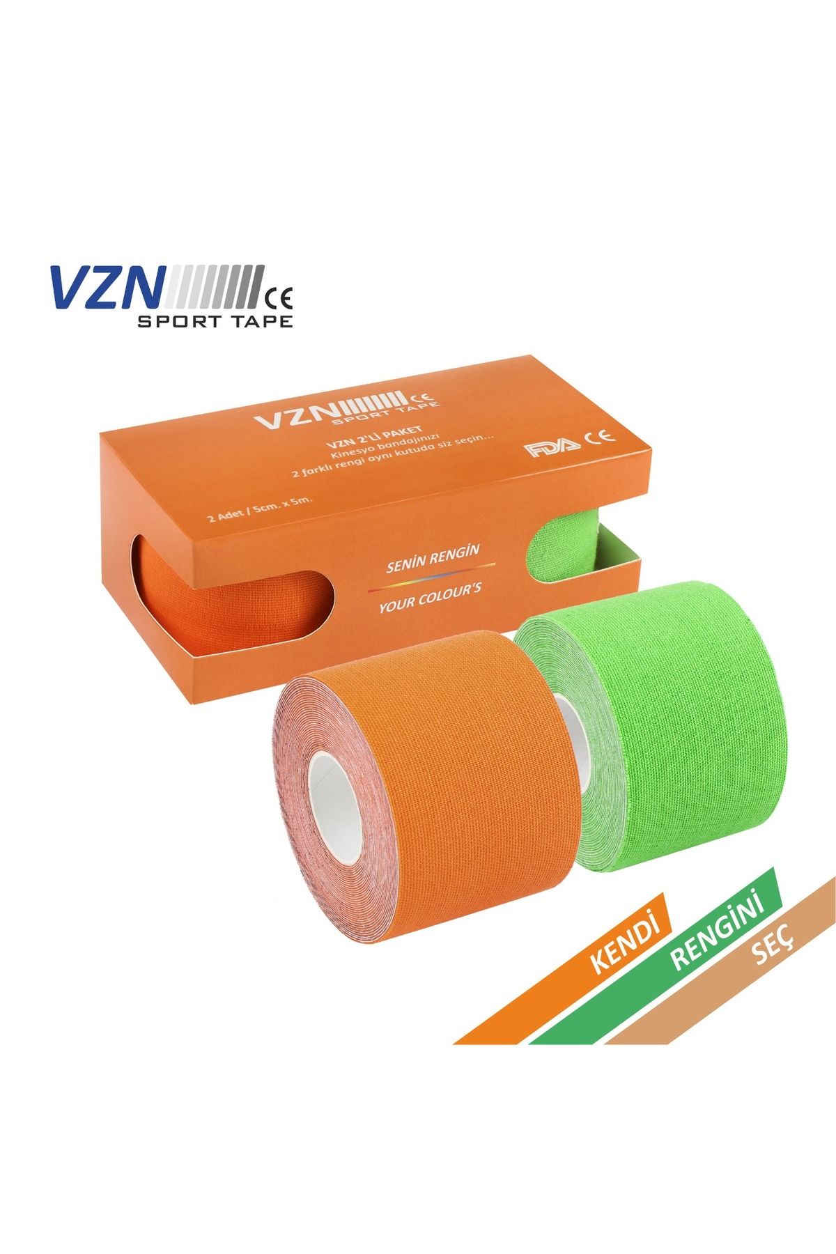 VZN Ağrı Bandı Sport Tape Bant Sporcu Bandı Kendi Rengini Oluştur 2 Li Set