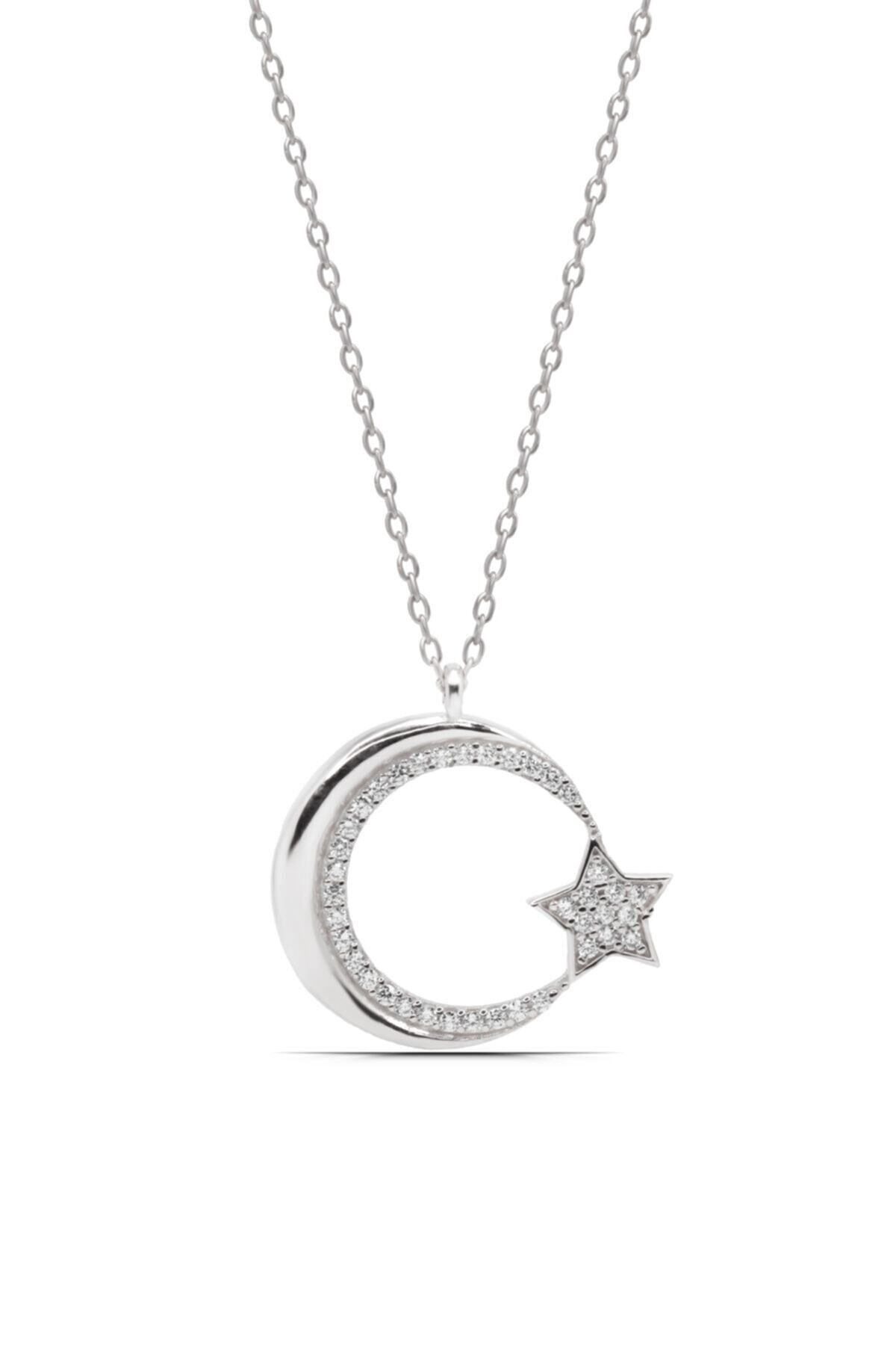 Parmas Design Ay Yıldız Rodyum Kadın Gümüş Kolye