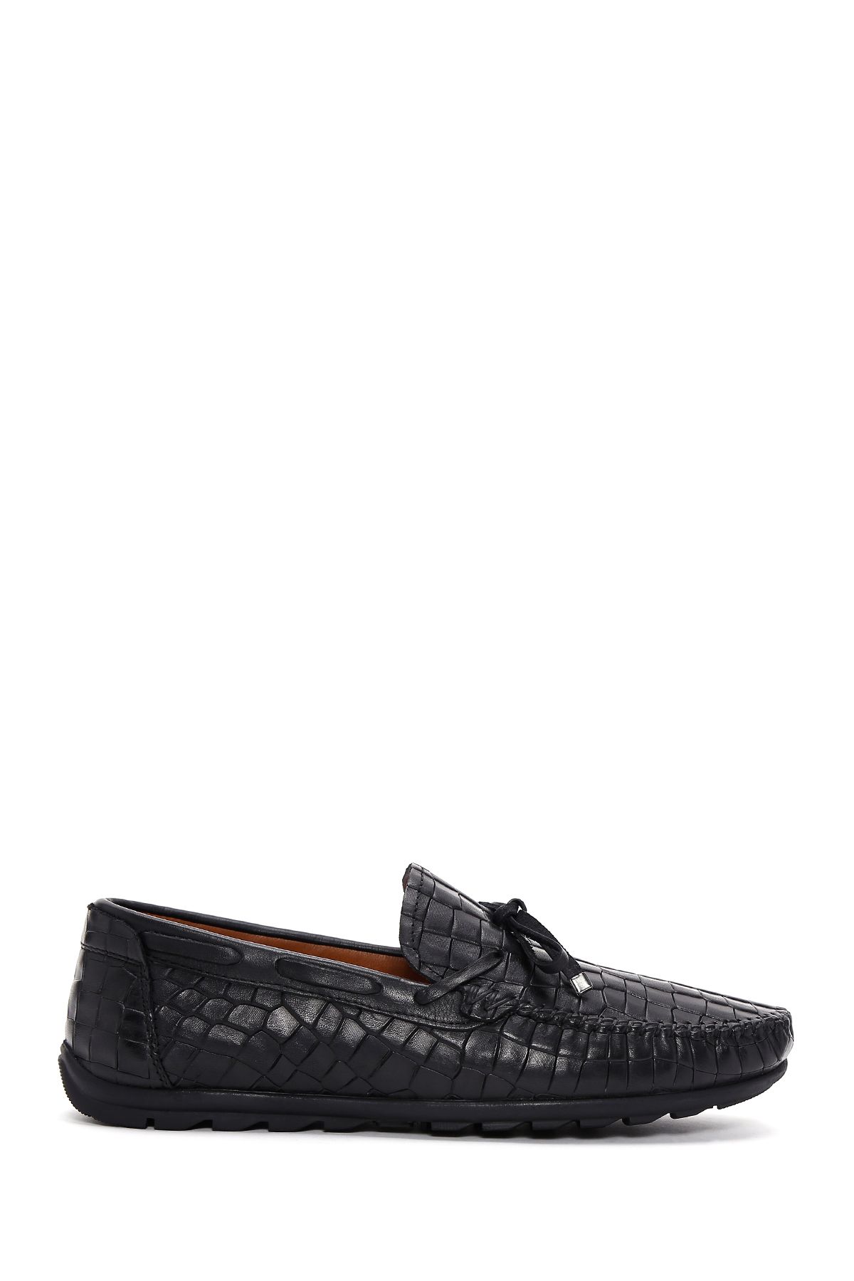 Derimod Erkek Siyah Kroko Desenli Deri Casual Loafer