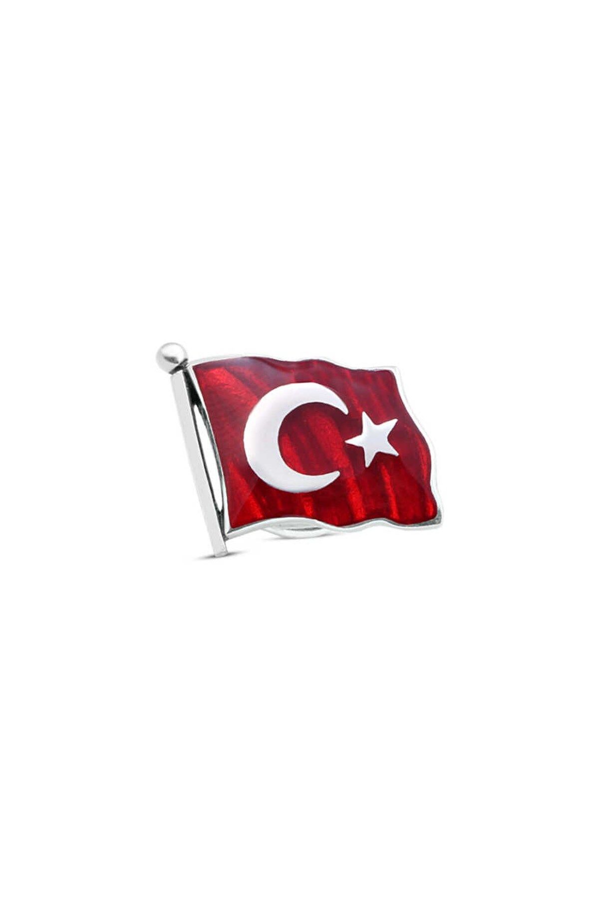SilverPlus Mineli Türk Bayrağı Gümüş Rozet