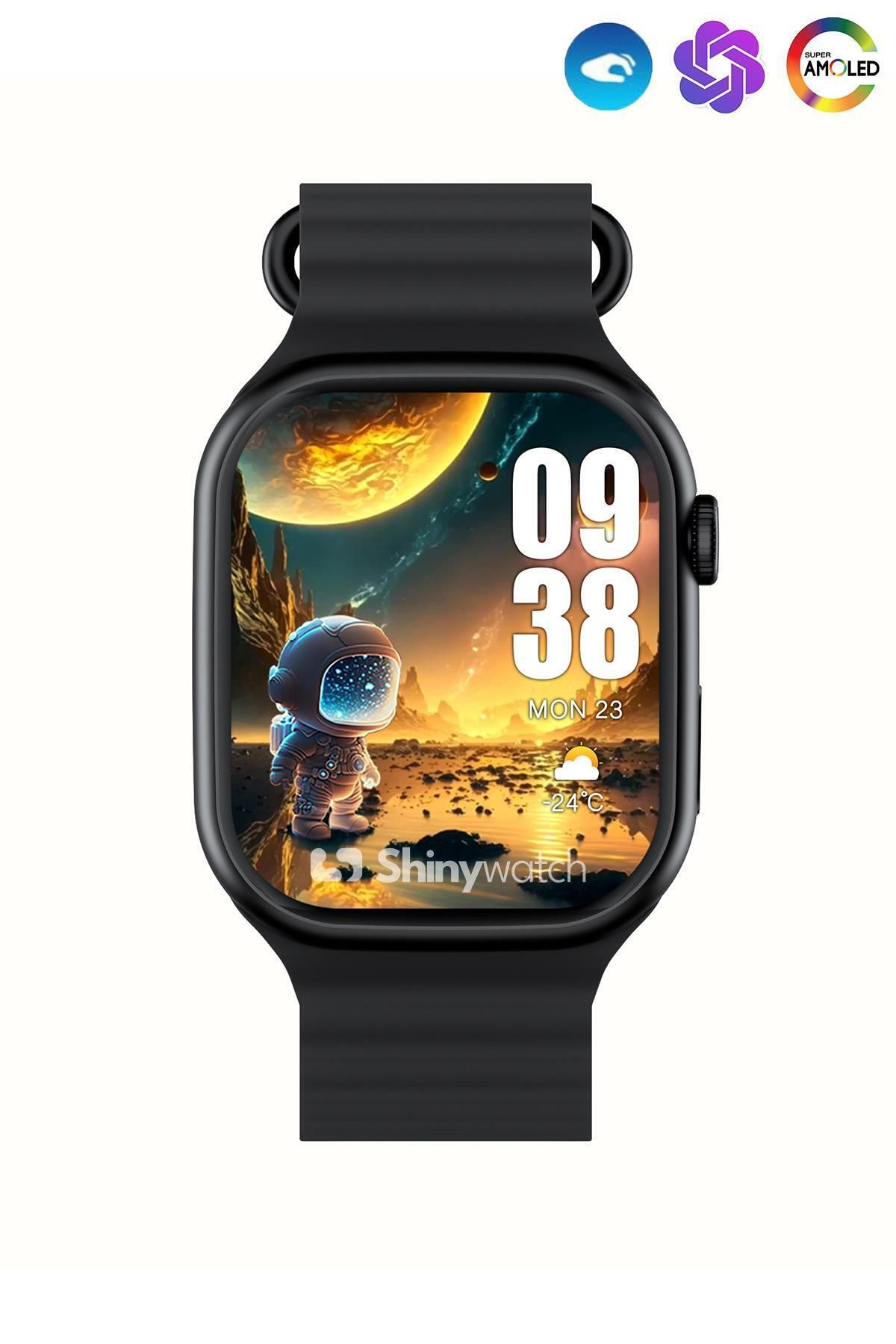 ShinyWATCH Watch 9 Pro Süper AMOLED Ekranlı Yapay Zeka Özellikli Akıllı Saat 2024 Siyah