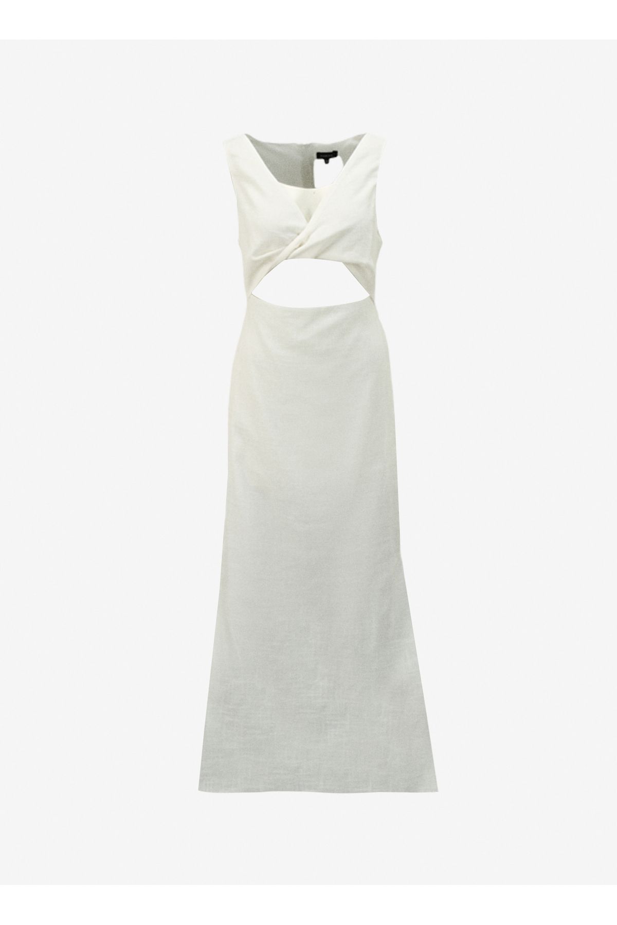 Fabrika V Yaka Düz Beyaz Midi Kadın Elbise F4SL-ELB0839