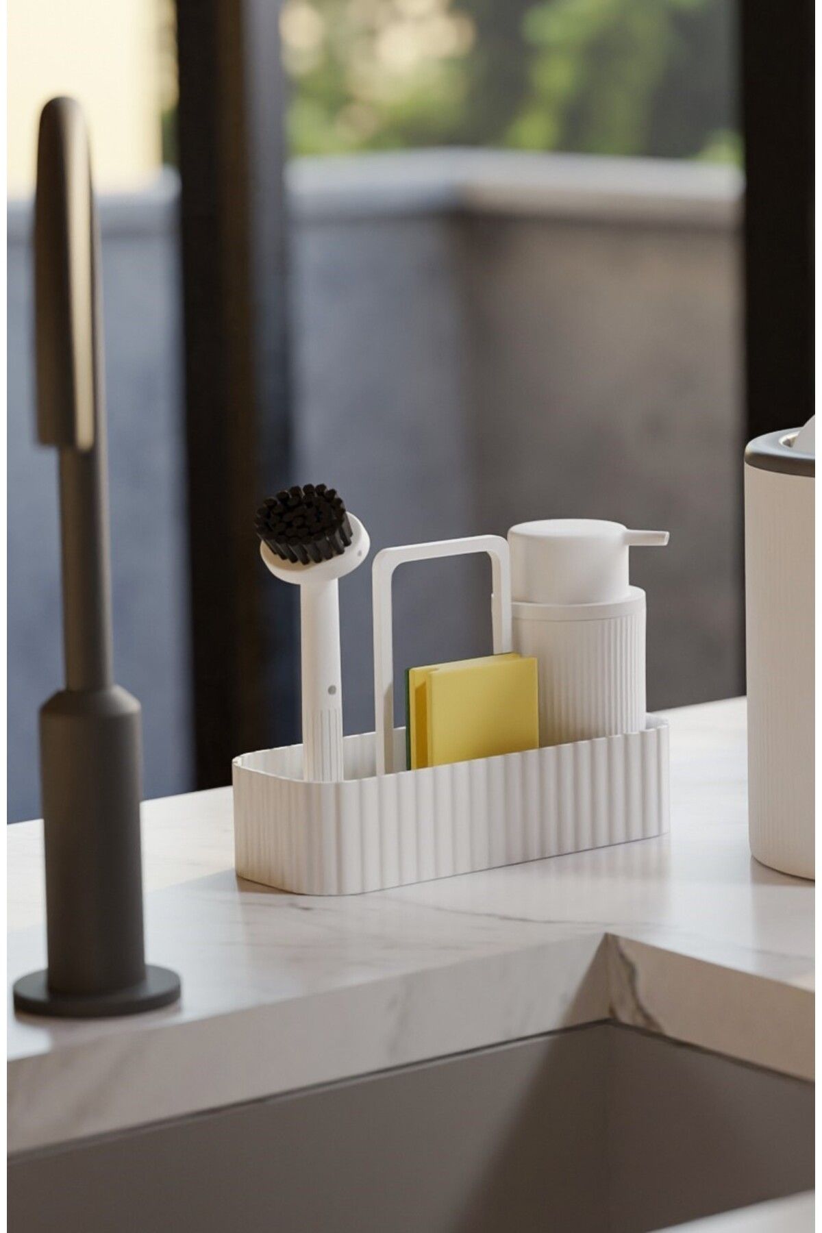 Çavdar Group Nova Oval Hazneli Lüx Fırçalı Mutfak Seti & Sıvı Sabunluk Mutfak- Banyo Süngerlik & Sabunluk