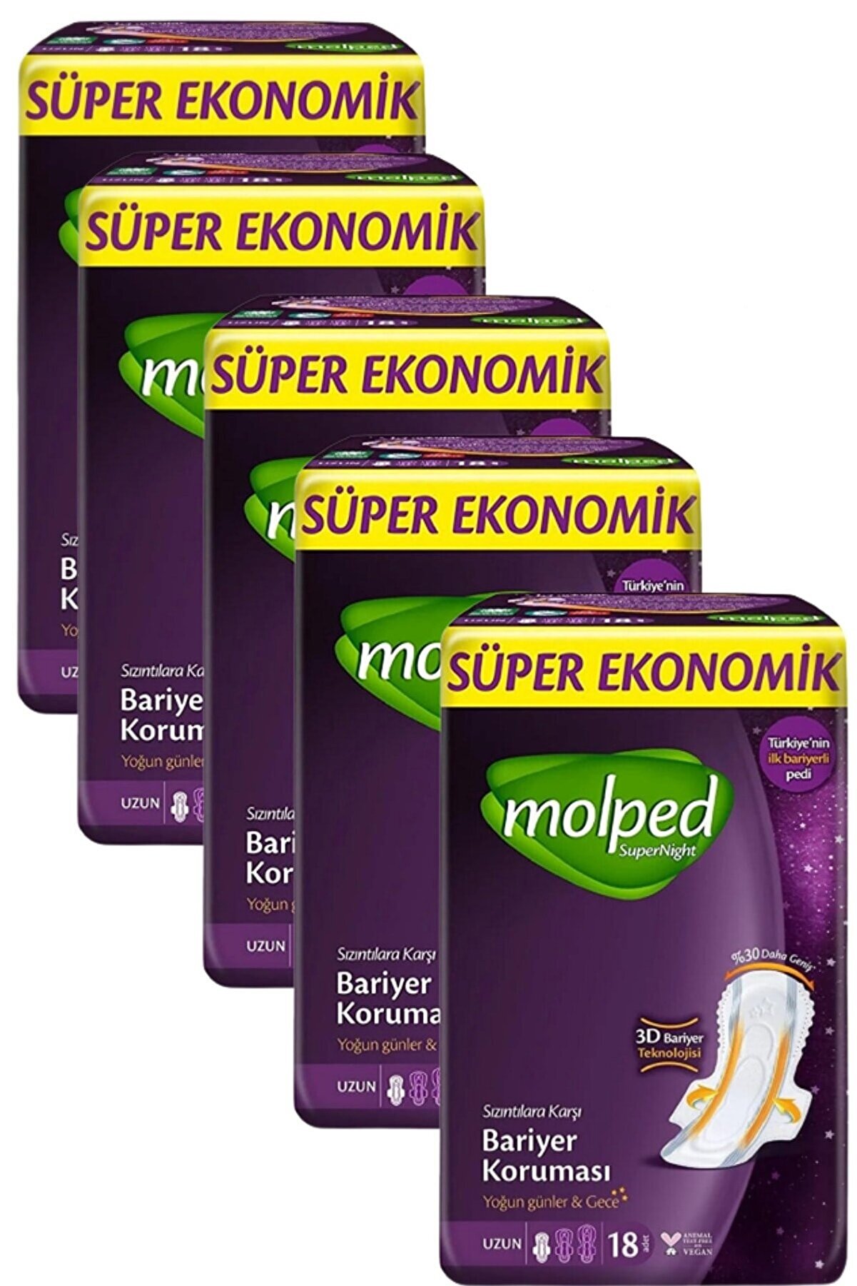 Molped Supernight Uzun Süper Ekonomik Ped 18 Li X 5 Adet