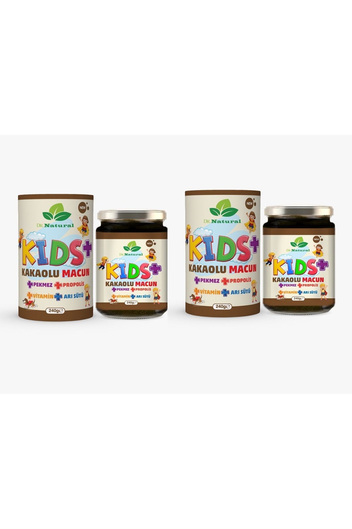 DRNATURAL Kids Çocuk Macunu Kakaolu - Arı Sütü - Propolis - Pekmez Ve Vitamin 240 gr ( 2 Adet )