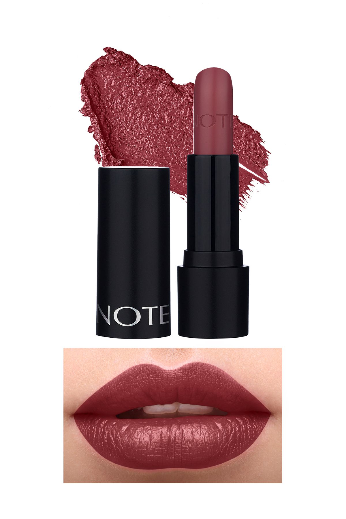 Note Cosmetics Deep Impact Lipstick Kremsi Dokulu Yarı Parlak Ruj 08 Sophisticate Burgundy - Kırmızı