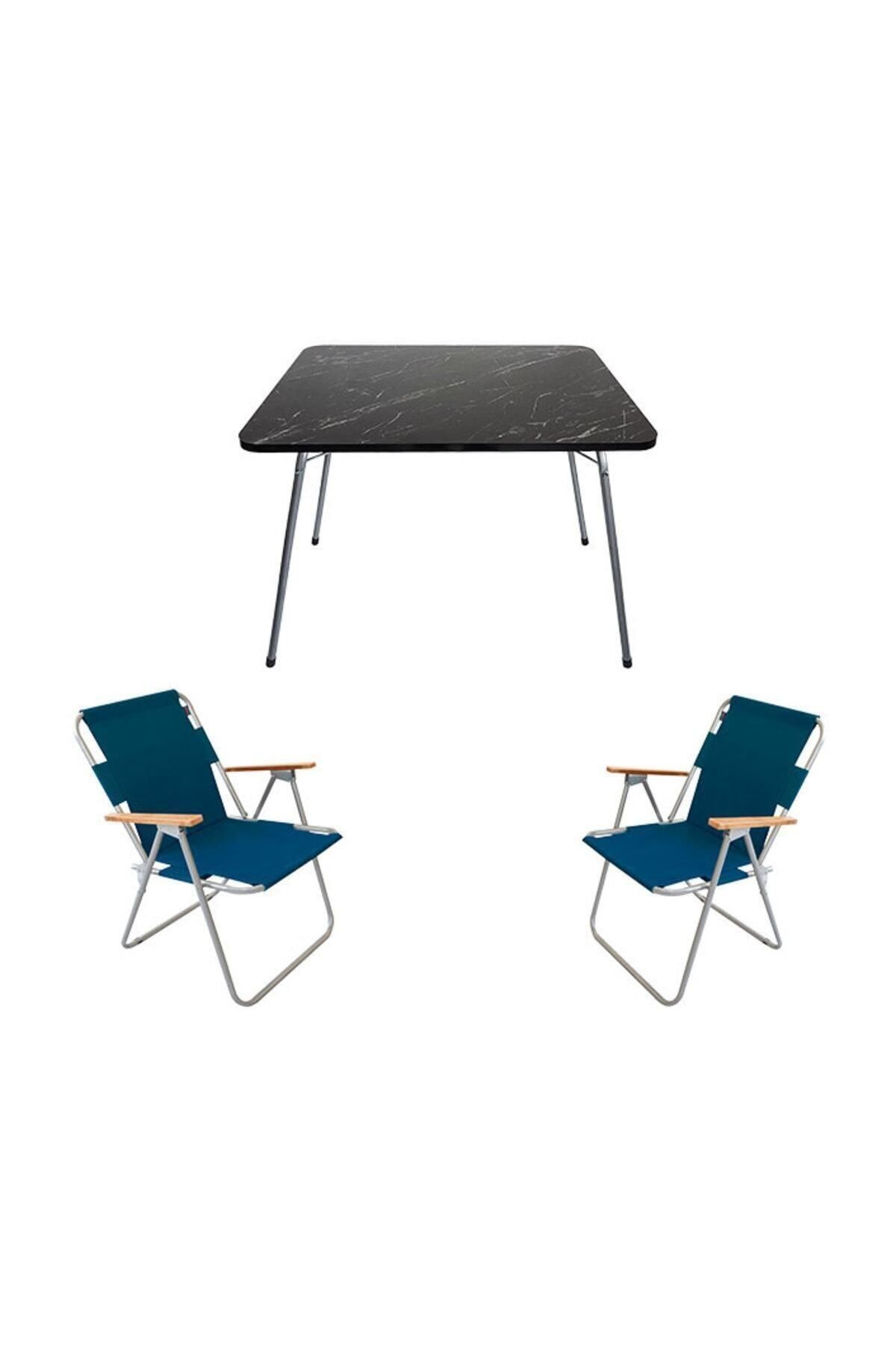 Bofigo Granit Katlanır Masa + 2 Adet Katlanır Sandalye Mavi