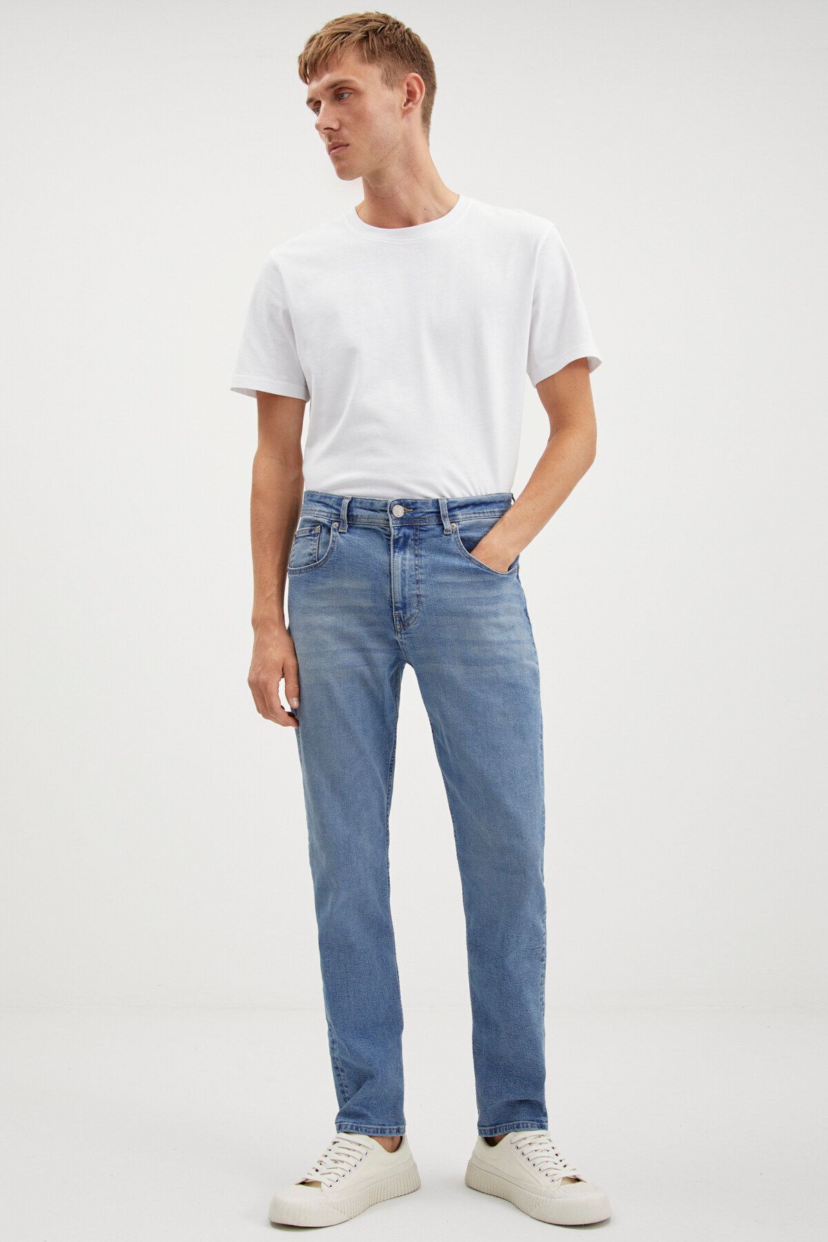 GRIMELANGE Davın Erkek Denim Kalın Dokulu Slim Fit Kalıplı Açık Mavi Jeans