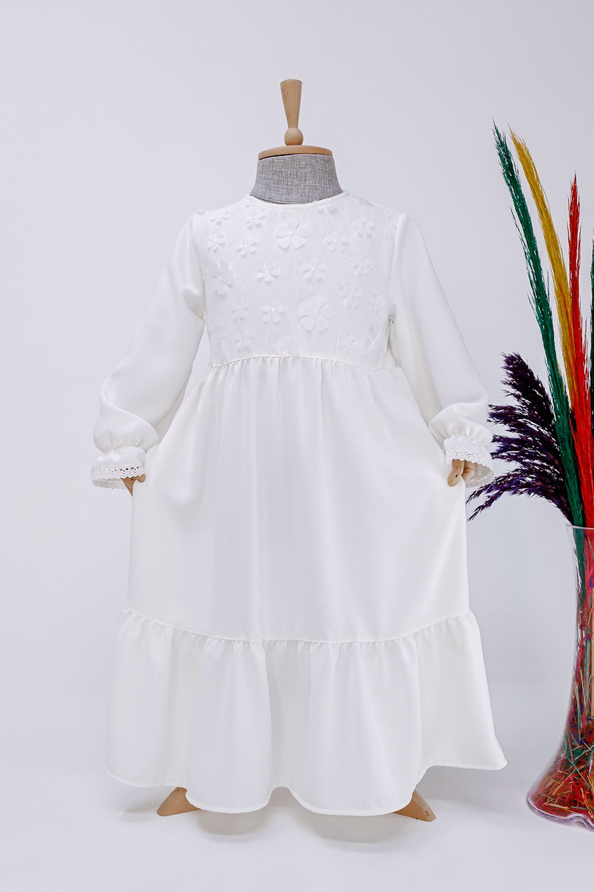 Betül Akbay Kız Çocuk İcazet Merasimi Özel Gün Elbisesi Meryem Model Beyaz