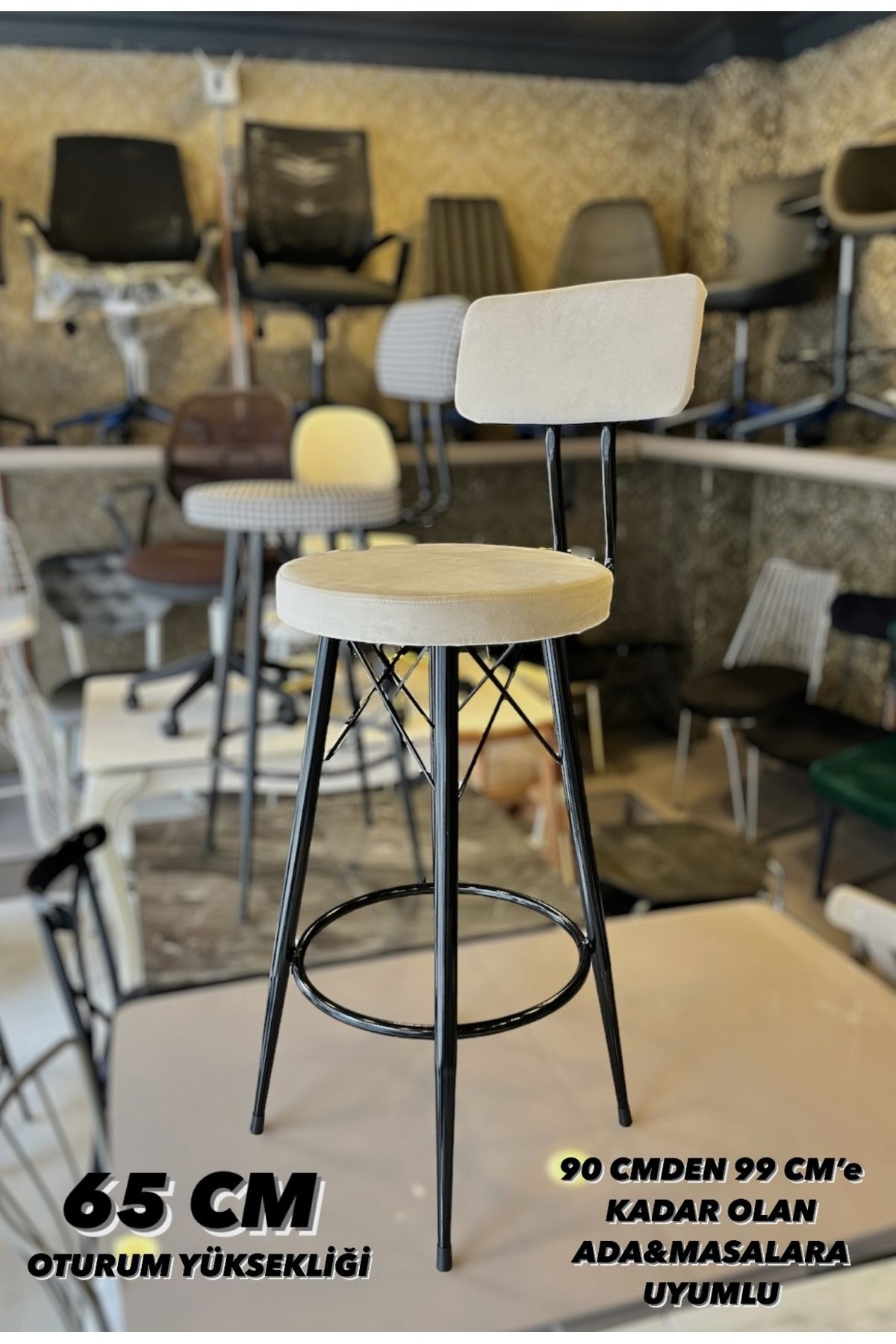 Sandalye Shop Yeni Mila Bar Sandalyesi Kırıkbeyaz 65 Cm Babyface Kumaş.90 Cm Ile 99 Cm Arası Ada&masalara Uyumlu